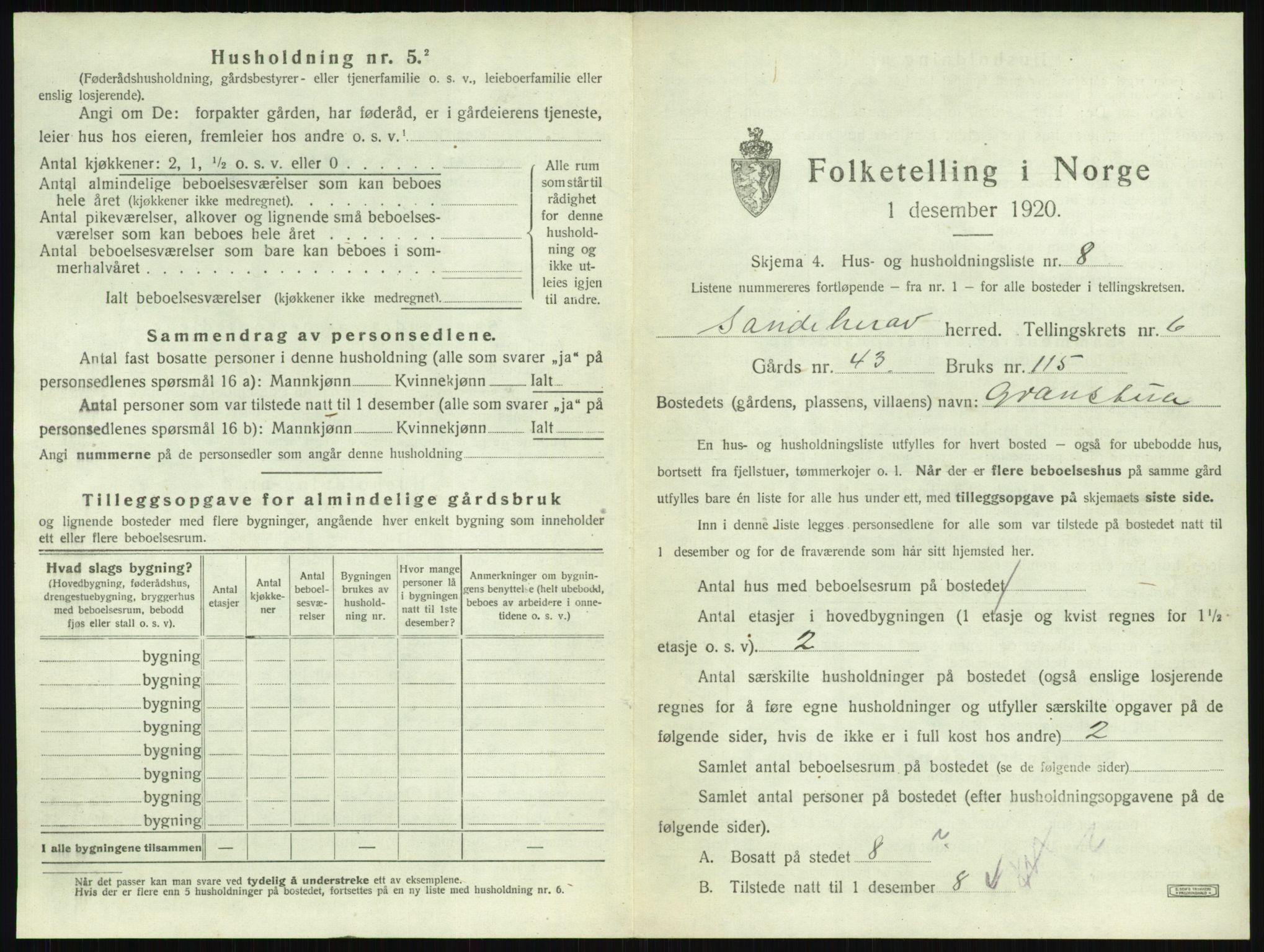 SAKO, 1920 census for Sandeherred, 1920, p. 1128
