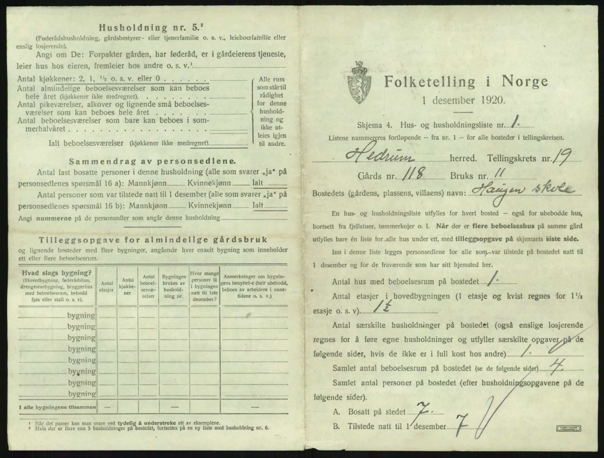 SAKO, 1920 census for Hedrum, 1920, p. 1665