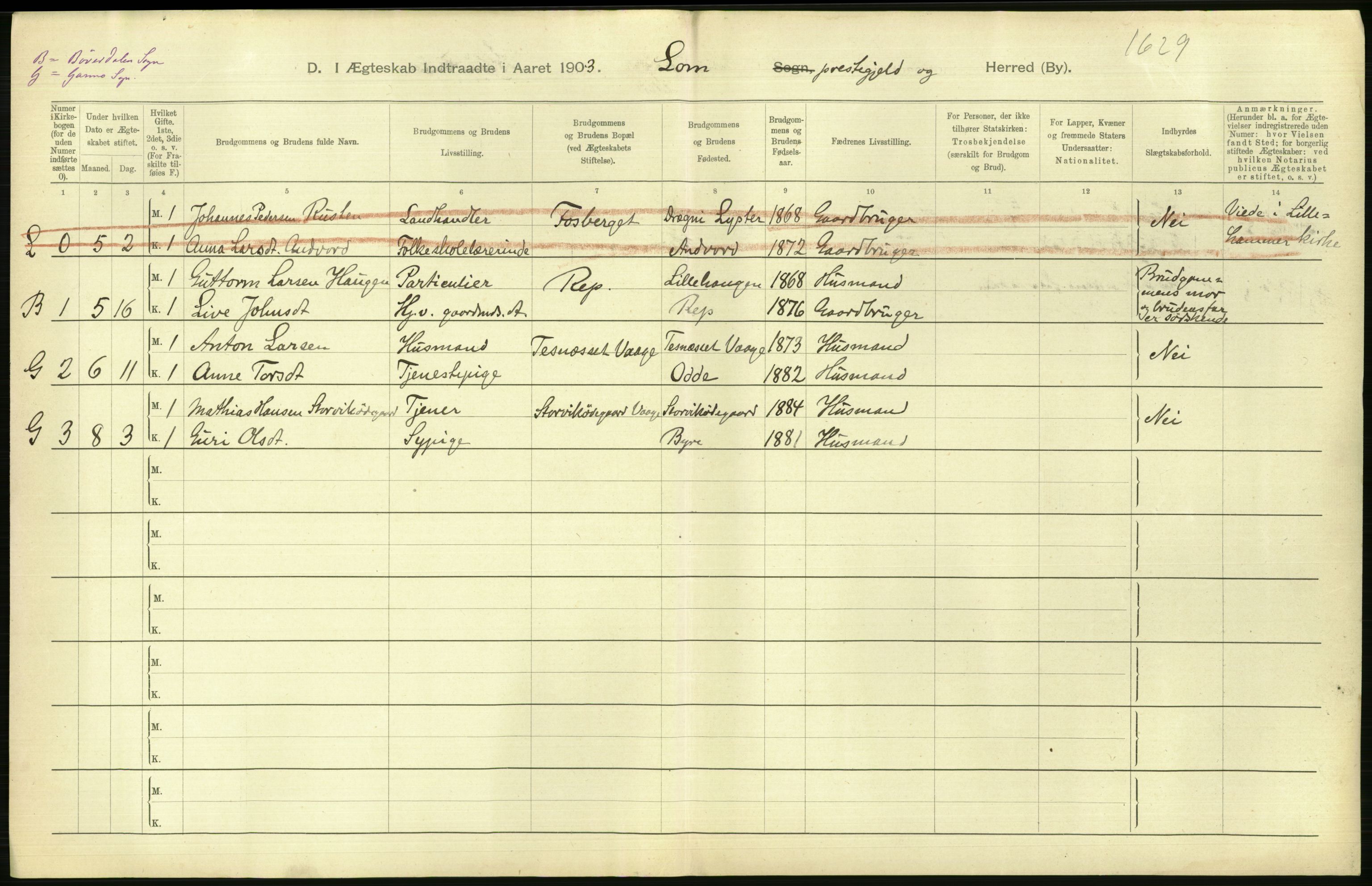 Statistisk sentralbyrå, Sosiodemografiske emner, Befolkning, AV/RA-S-2228/D/Df/Dfa/Dfaa/L0006: Kristians amt: Fødte, gifte, døde, 1903, p. 536