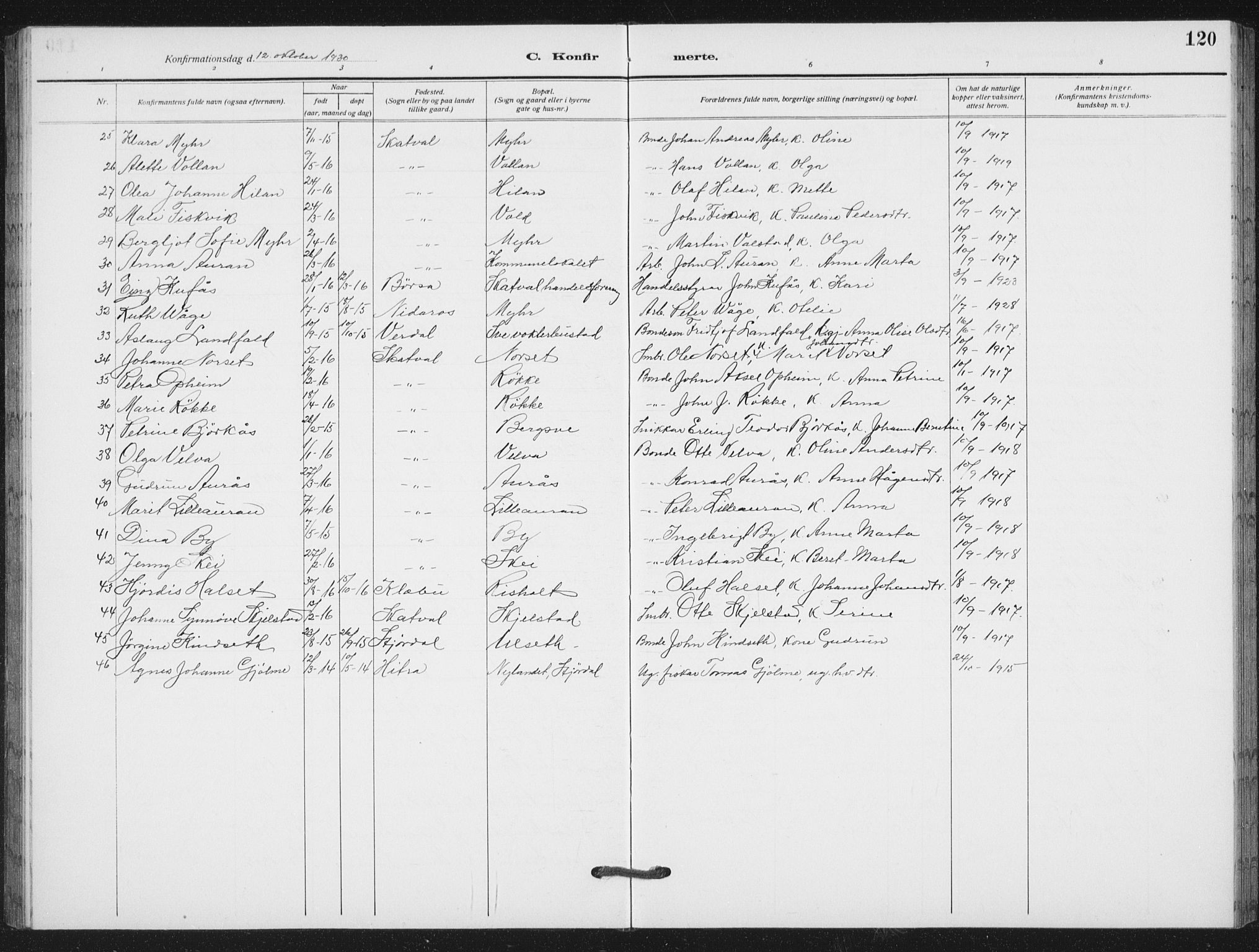 Ministerialprotokoller, klokkerbøker og fødselsregistre - Nord-Trøndelag, SAT/A-1458/712/L0104: Parish register (copy) no. 712C02, 1917-1939, p. 120