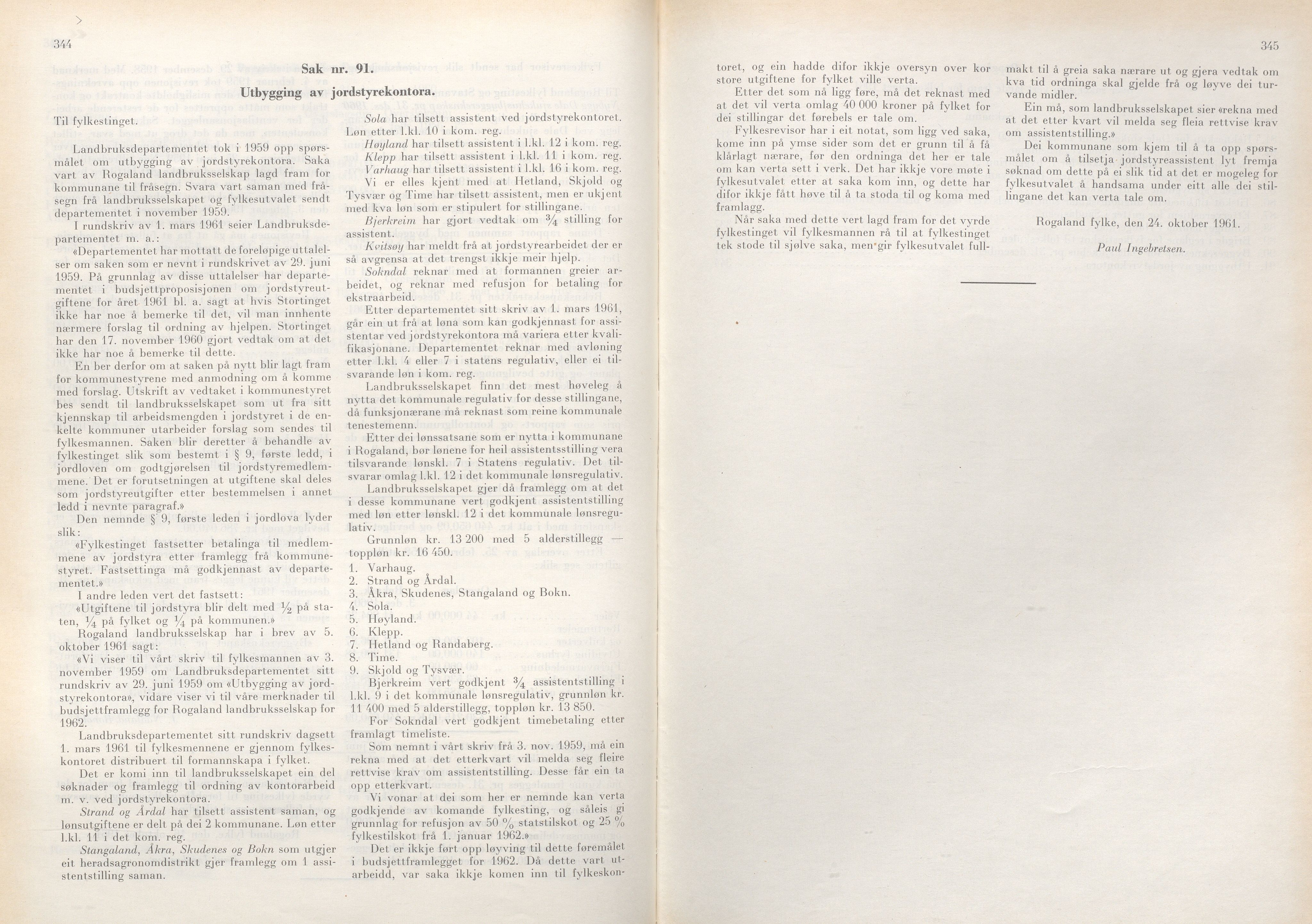 Rogaland fylkeskommune - Fylkesrådmannen , IKAR/A-900/A/Aa/Aaa/L0081: Møtebok , 1961, p. 344-345