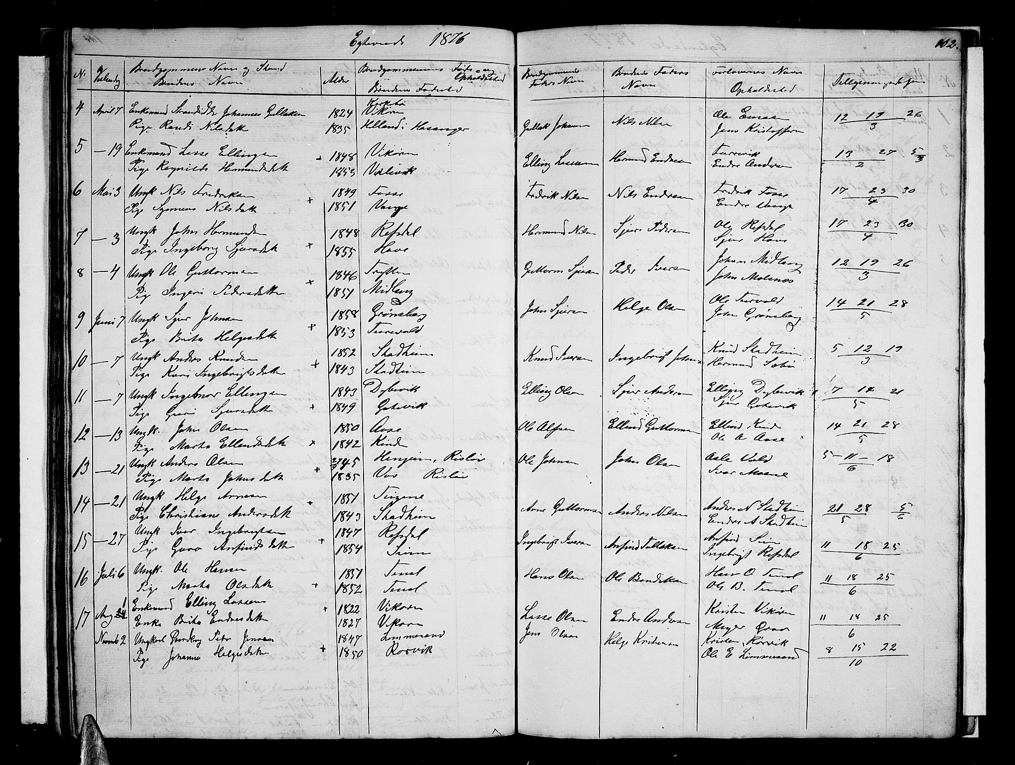 Vik sokneprestembete, SAB/A-81501: Parish register (copy) no. A 2, 1856-1877, p. 102