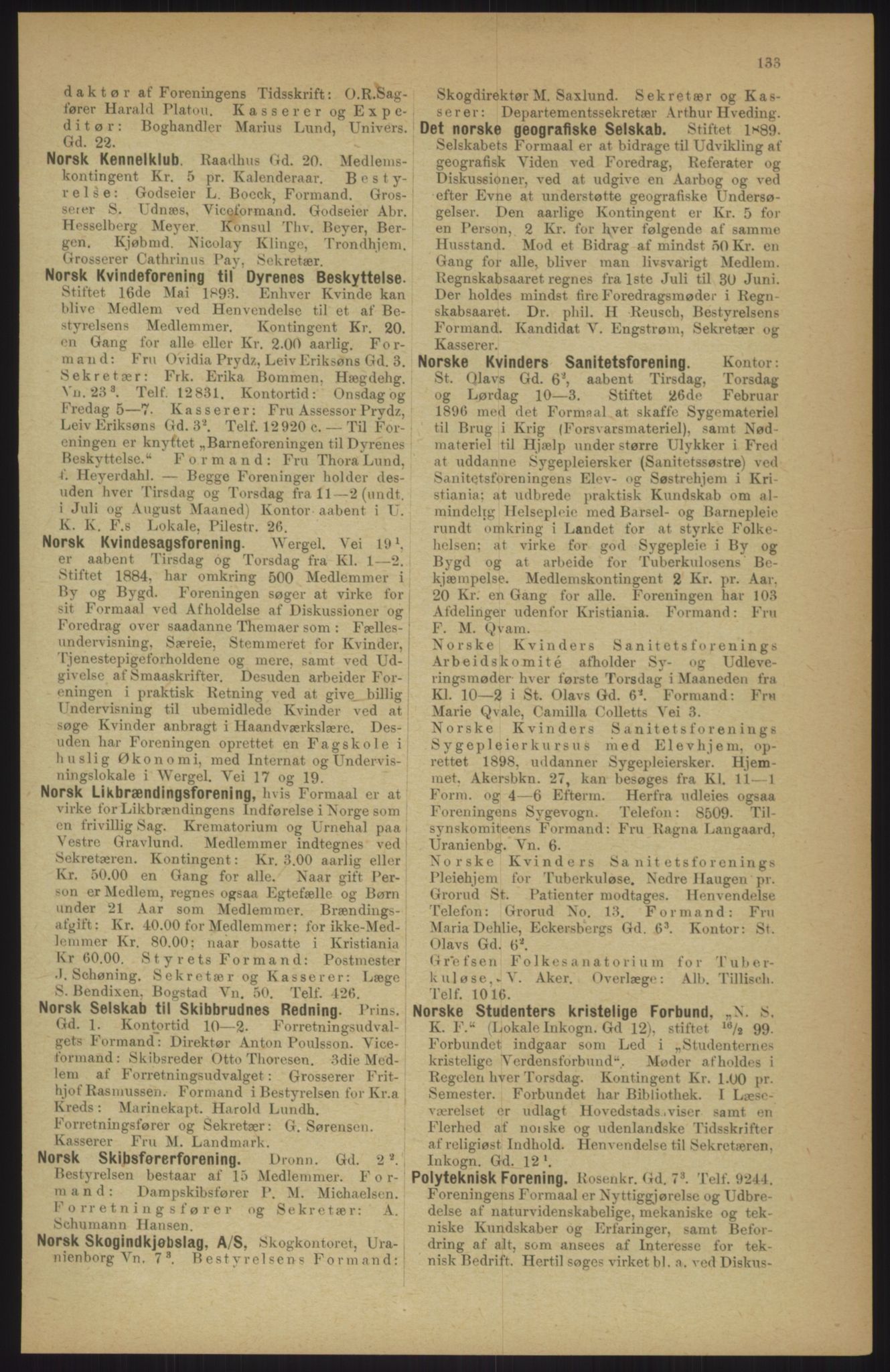 Kristiania/Oslo adressebok, PUBL/-, 1911, p. 133