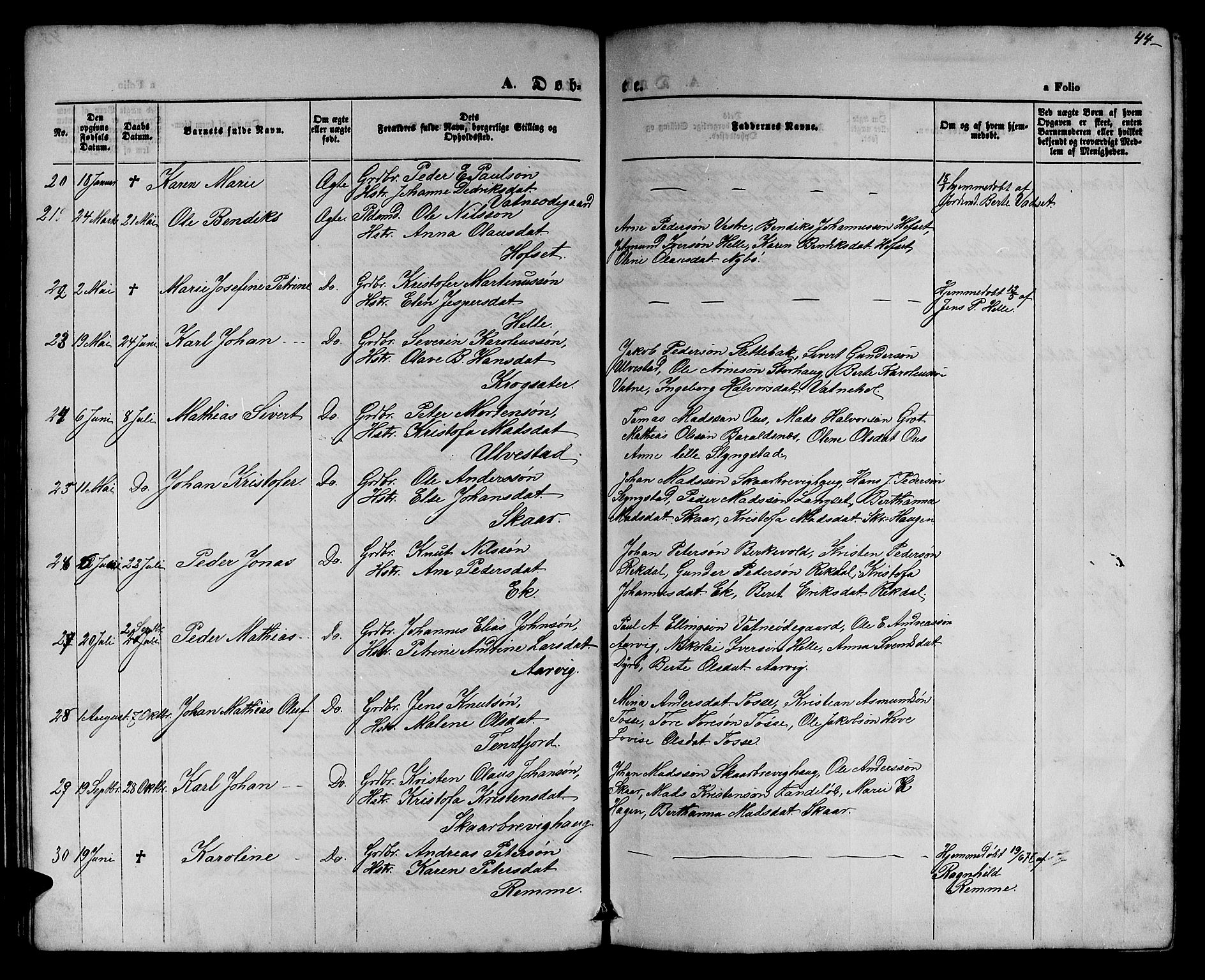 Ministerialprotokoller, klokkerbøker og fødselsregistre - Møre og Romsdal, AV/SAT-A-1454/525/L0375: Parish register (copy) no. 525C01, 1865-1879, p. 44