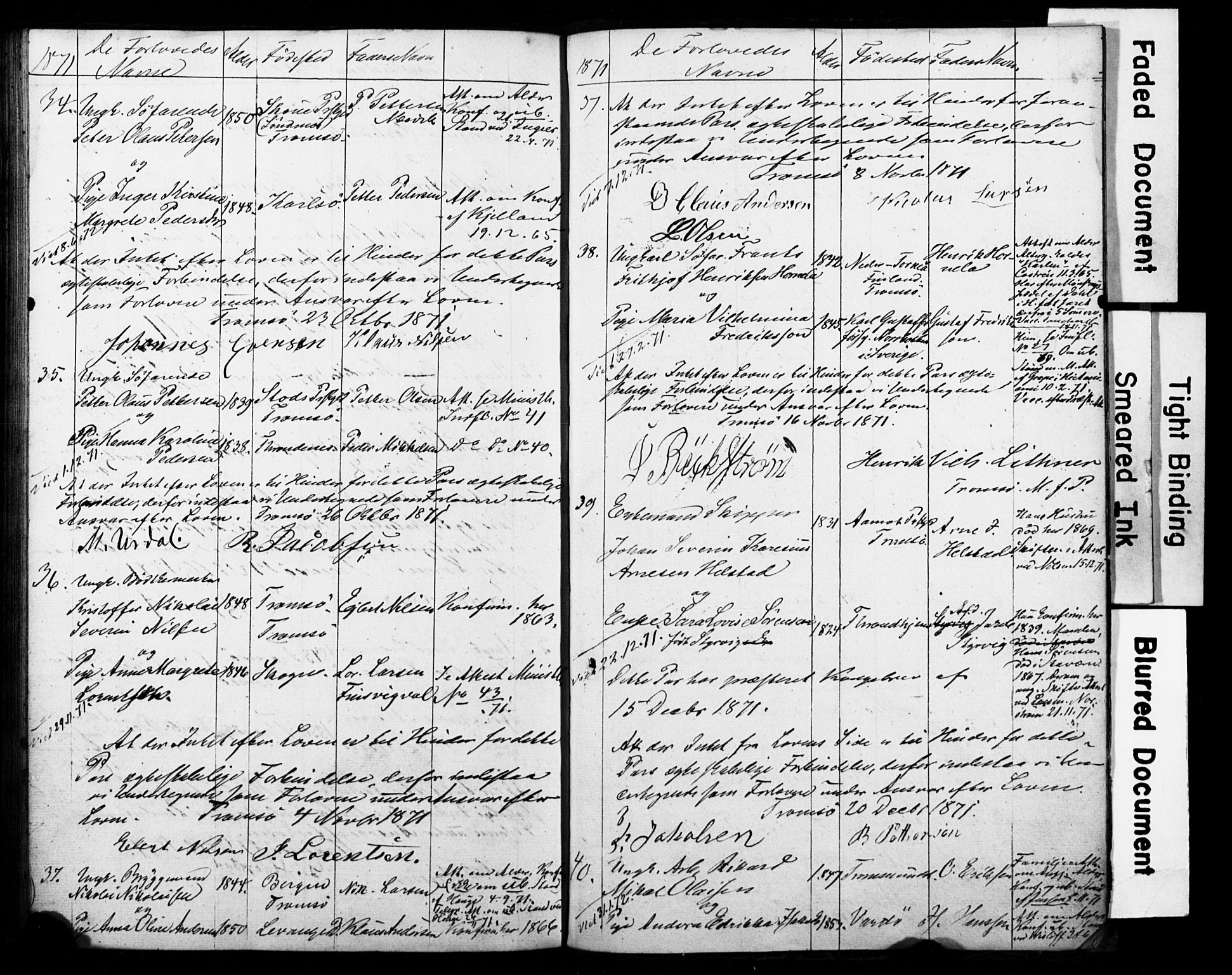 Tromsø sokneprestkontor/stiftsprosti/domprosti, AV/SATØ-S-1343/H/Hc/L0097: Banns register no. 97, 1851-1872