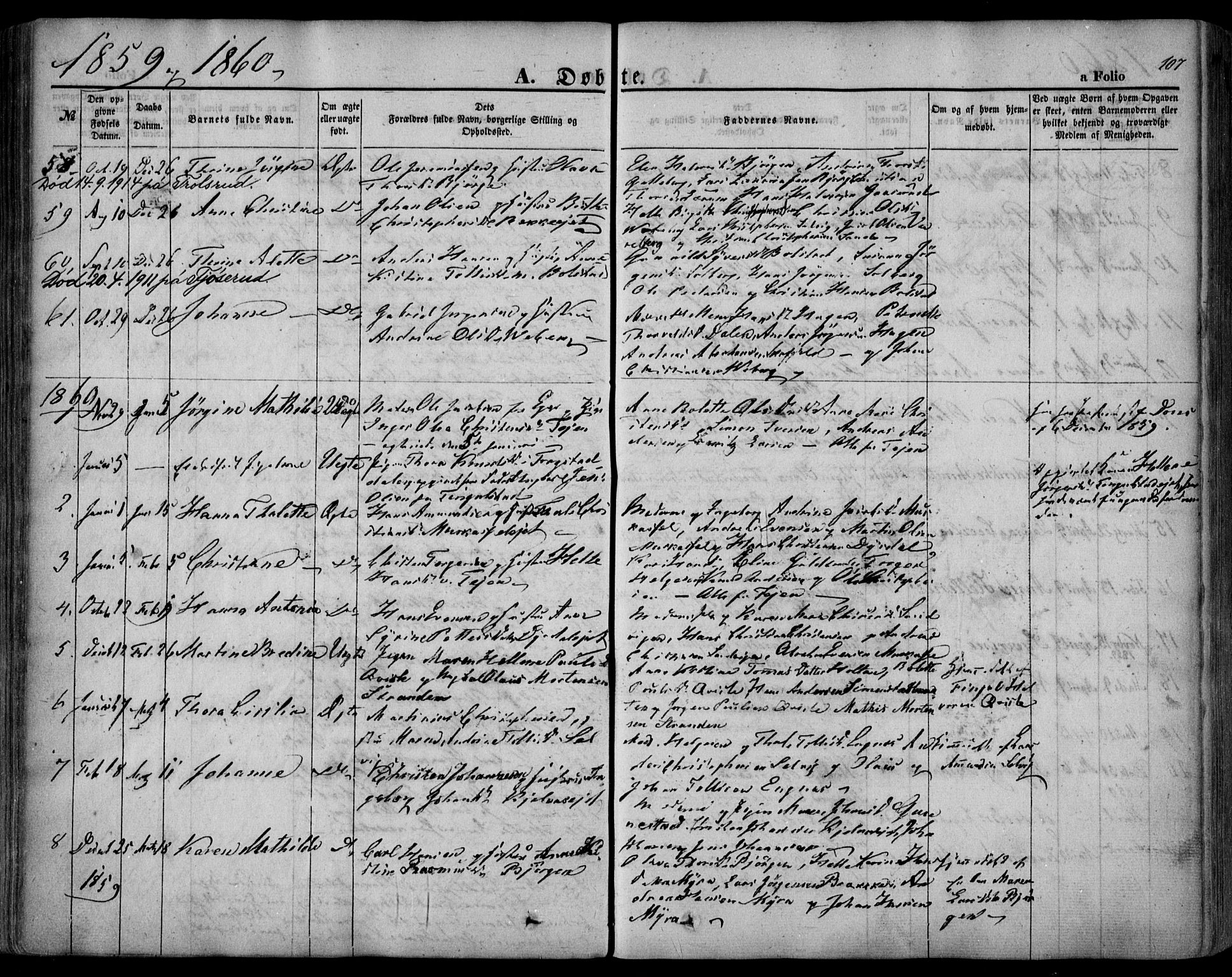 Sande Kirkebøker, SAKO/A-53/F/Fa/L0004: Parish register (official) no. 4, 1847-1864, p. 107