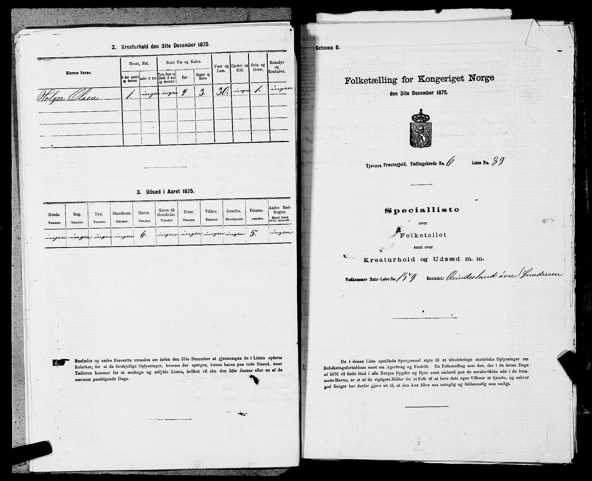 SAST, 1875 census for 1146P Tysvær, 1875, p. 833