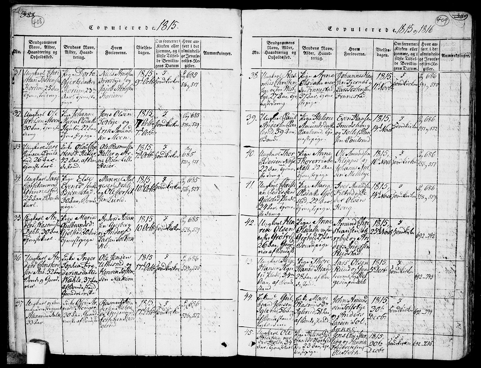 Rakkestad prestekontor Kirkebøker, SAO/A-2008/F/Fa/L0006: Parish register (official) no. I 6, 1814-1824, p. 408-409