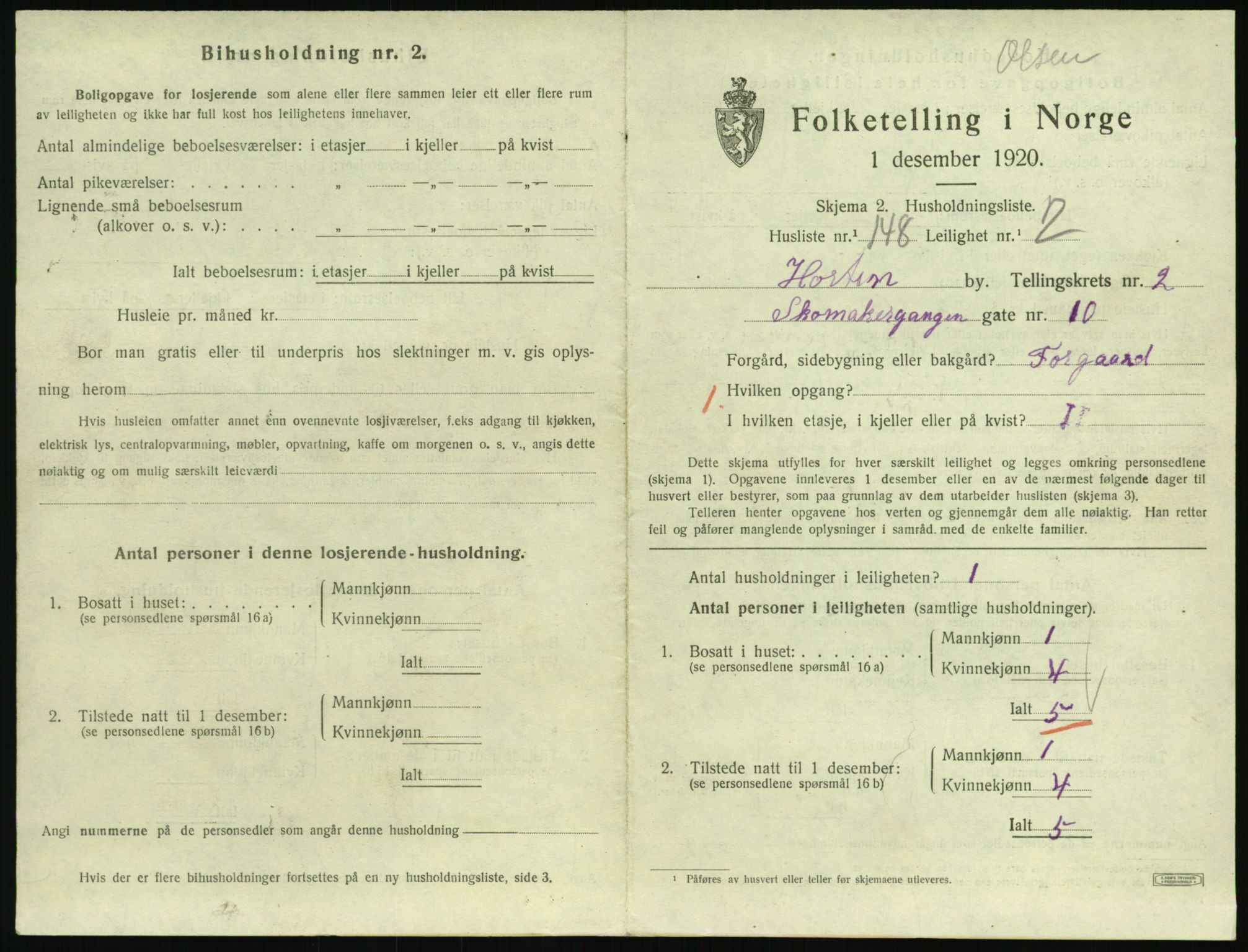 SAKO, 1920 census for Horten, 1920, p. 3881