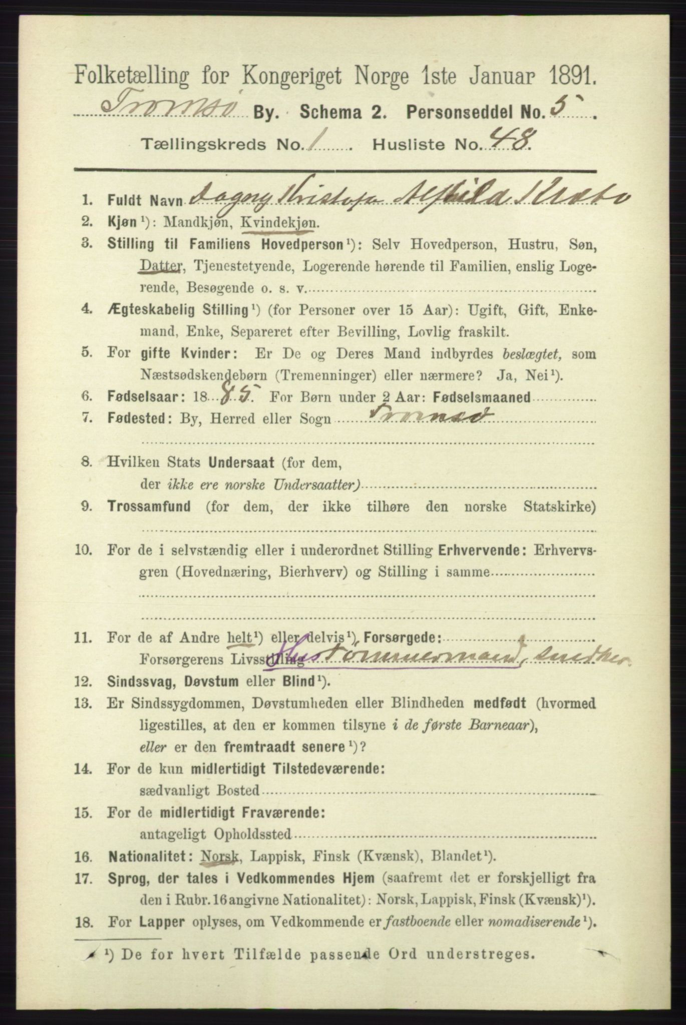 RA, 1891 census for 1902 Tromsø, 1891, p. 741