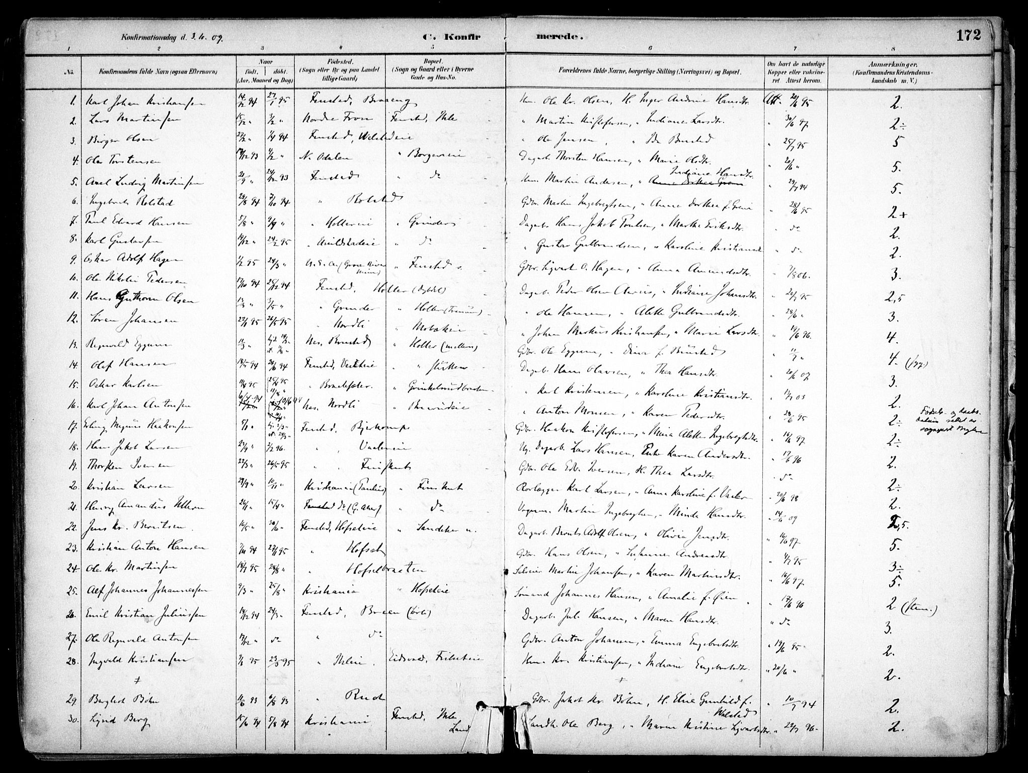 Nes prestekontor Kirkebøker, SAO/A-10410/F/Fb/L0002: Parish register (official) no. II 2, 1883-1918, p. 172