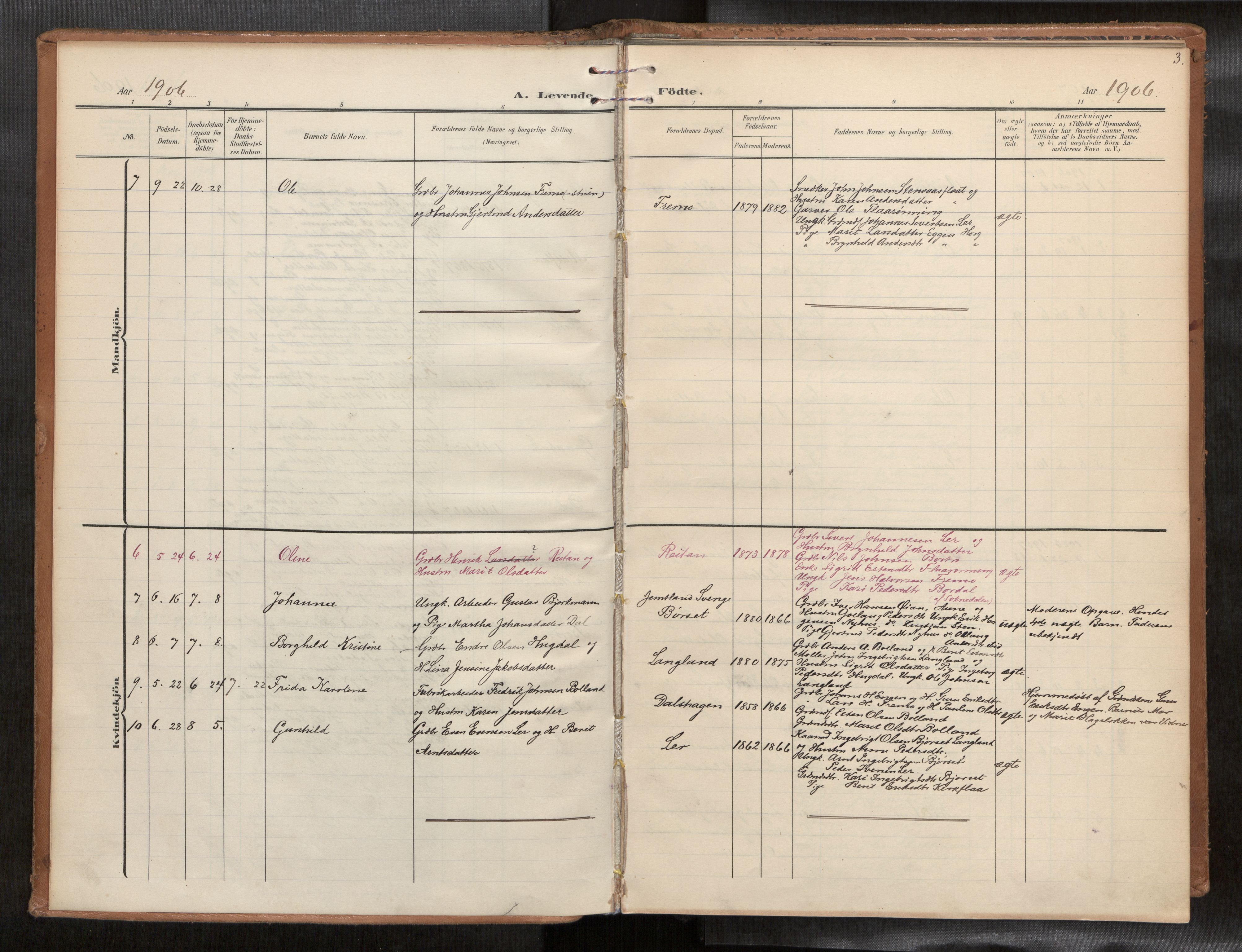Ministerialprotokoller, klokkerbøker og fødselsregistre - Sør-Trøndelag, SAT/A-1456/693/L1119b: Parish register (official) no. 693A02, 1906-1936, p. 3