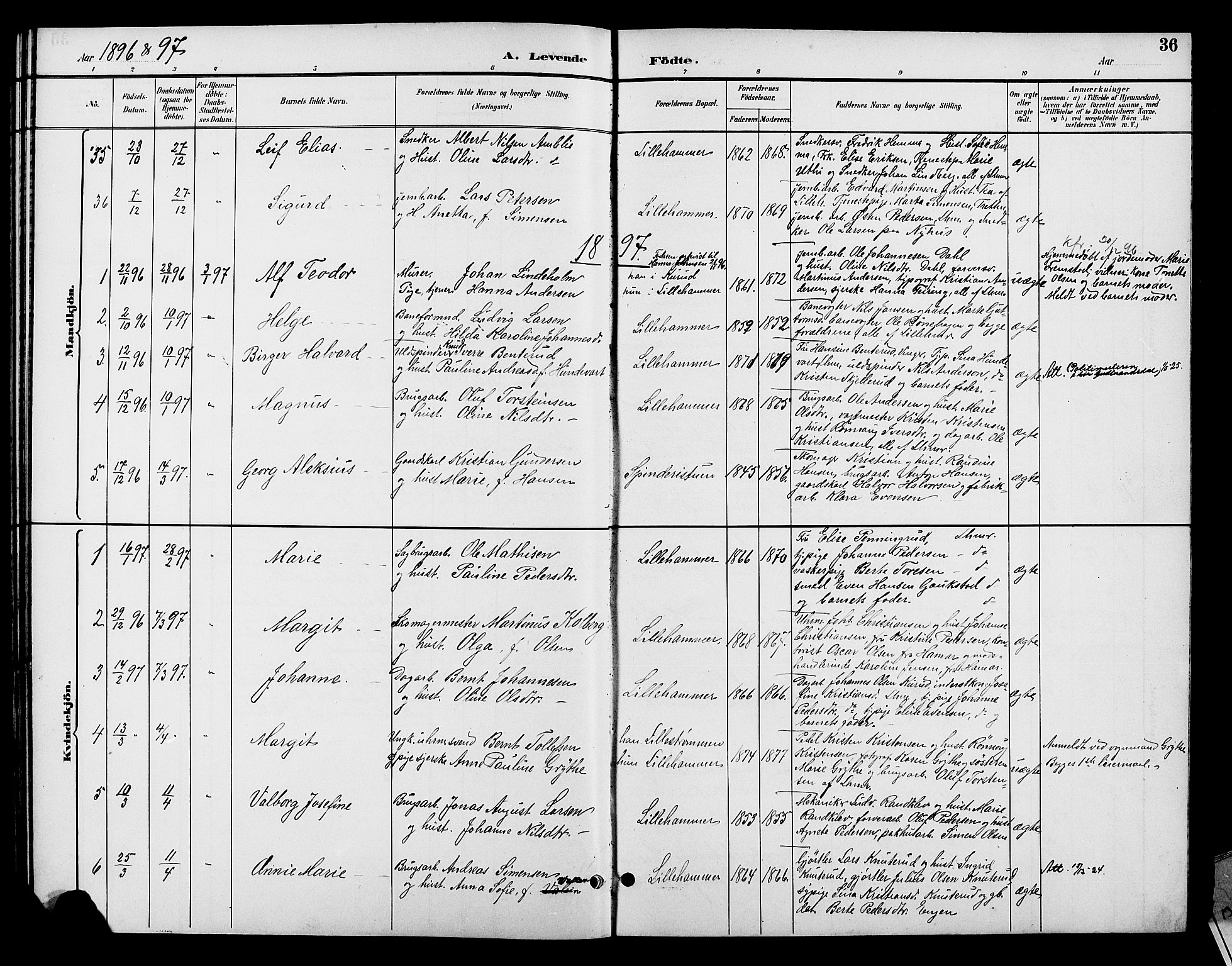 Fåberg prestekontor, AV/SAH-PREST-086/H/Ha/Hab/L0008: Parish register (copy) no. 8, 1891-1900, p. 36