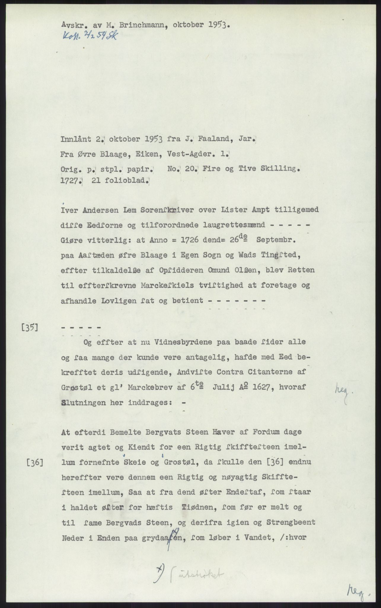 Samlinger til kildeutgivelse, Diplomavskriftsamlingen, AV/RA-EA-4053/H/Ha, p. 722