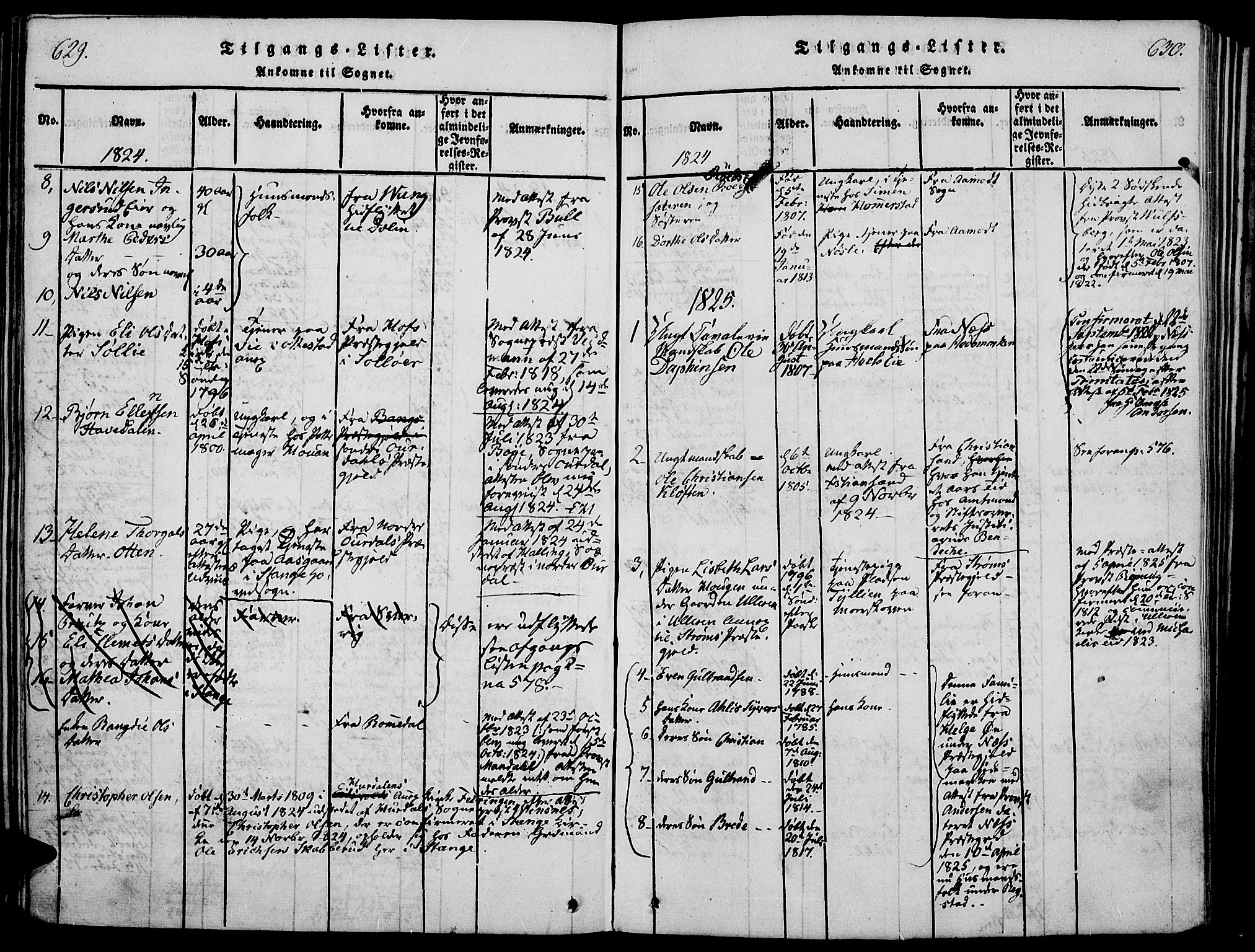 Stange prestekontor, SAH/PREST-002/K/L0008: Parish register (official) no. 8, 1814-1825, p. 629-630