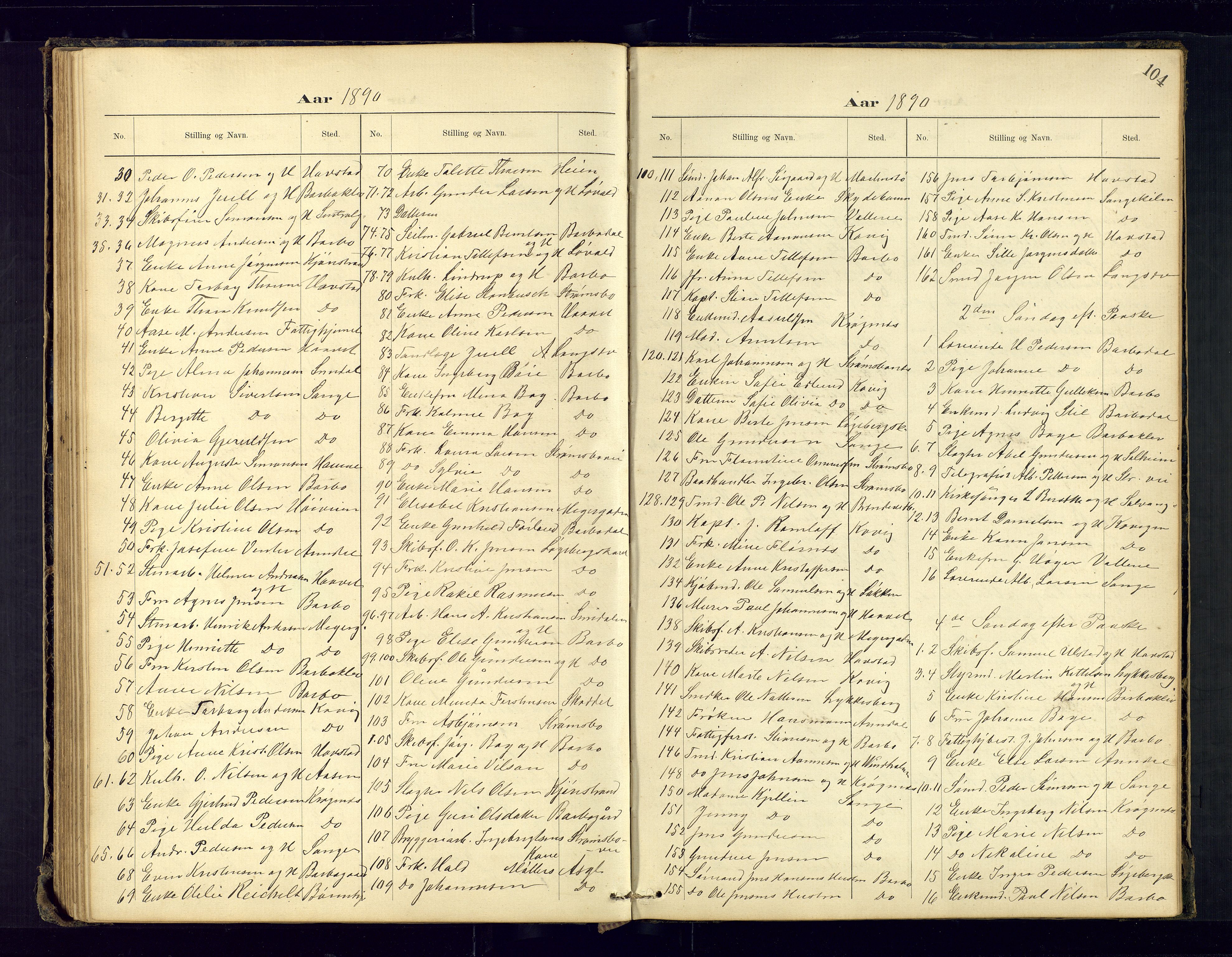 Barbu sokneprestkontor, SAK/1111-0003/F/Fc/L0001: Communicants register no. C-1, 1878-1903, p. 104