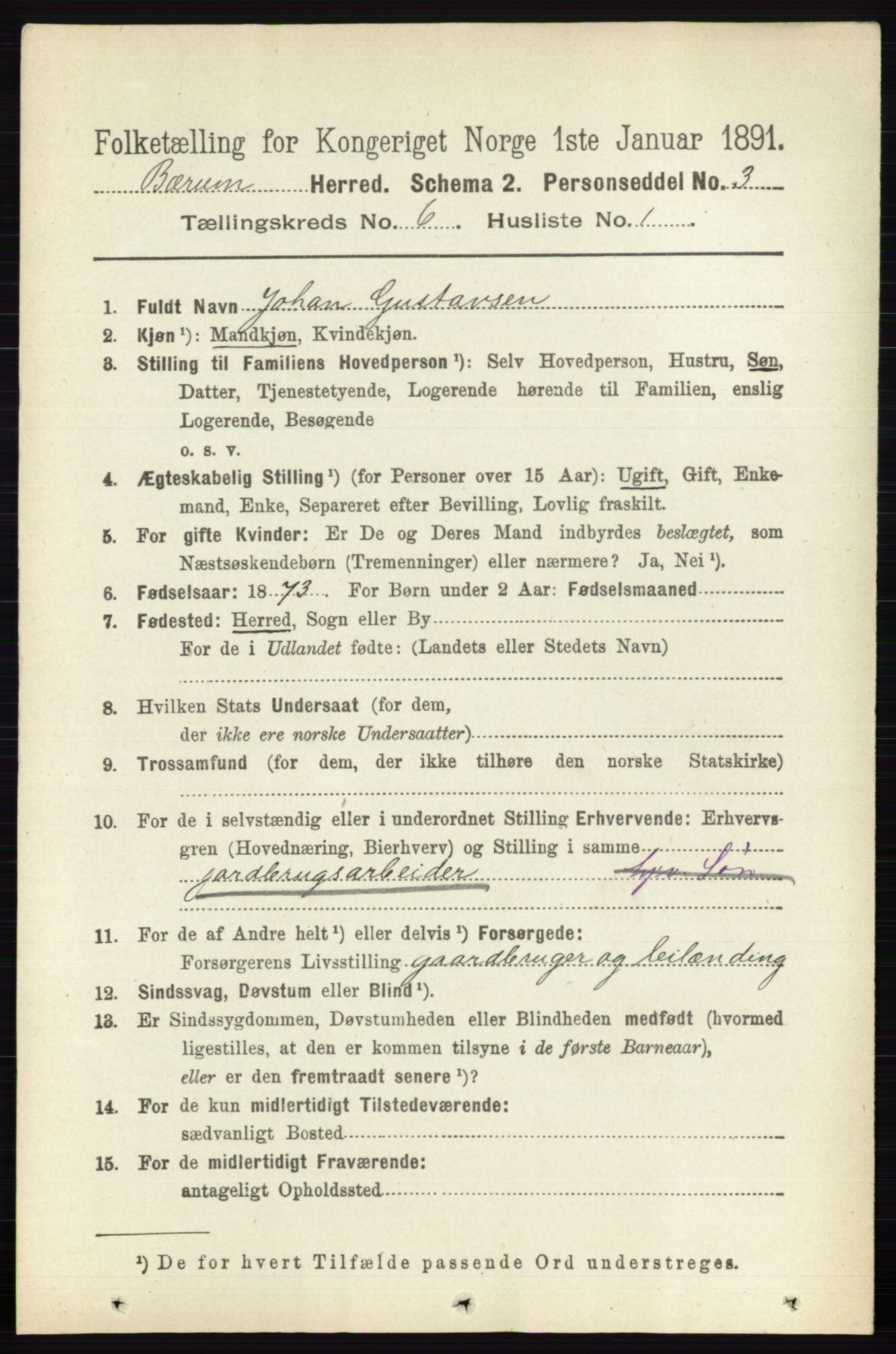 RA, 1891 census for 0219 Bærum, 1891, p. 3508