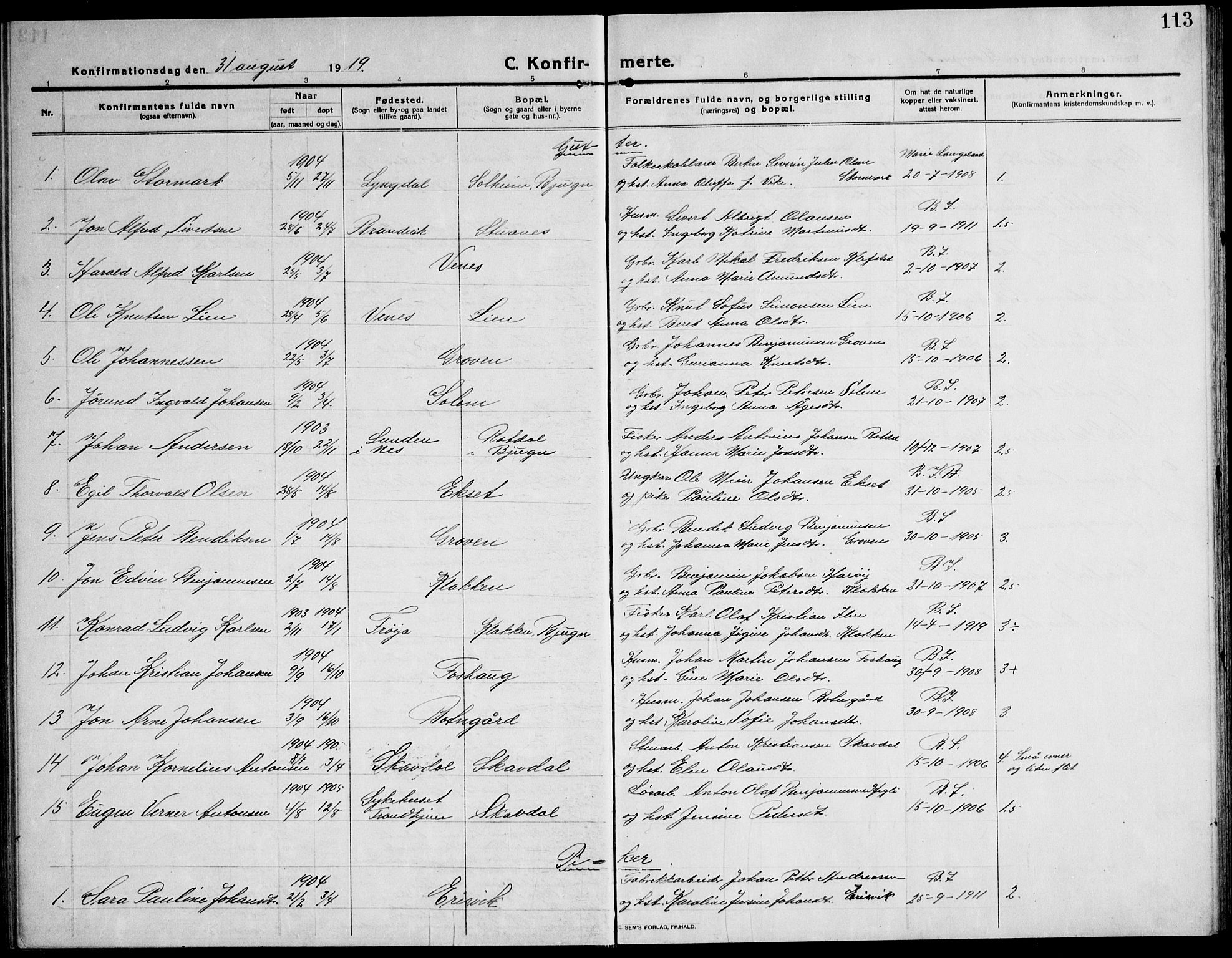 Ministerialprotokoller, klokkerbøker og fødselsregistre - Sør-Trøndelag, SAT/A-1456/651/L0648: Parish register (copy) no. 651C02, 1915-1945, p. 113