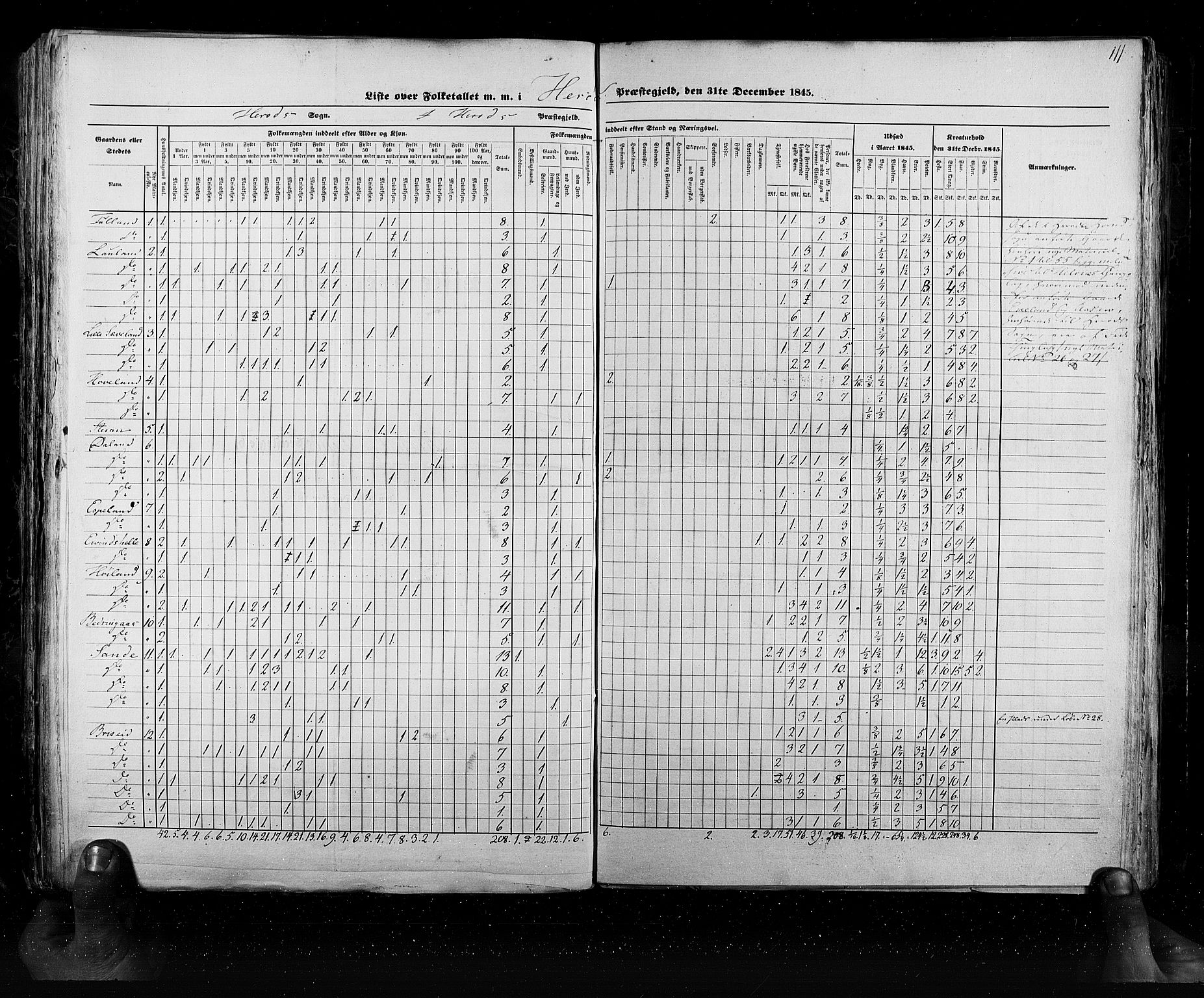 RA, Census 1845, vol. 6: Lister og Mandal amt og Stavanger amt, 1845, p. 111