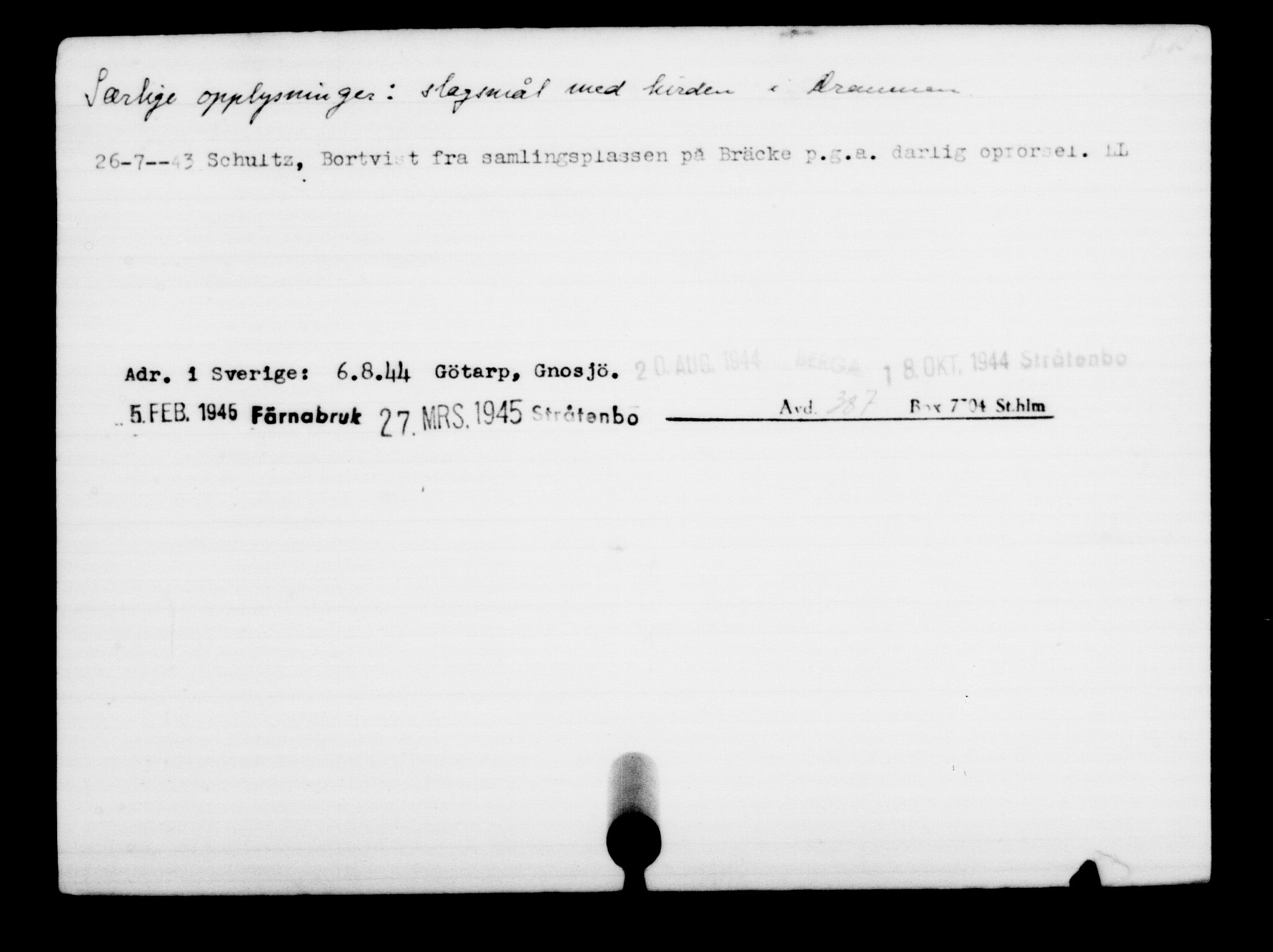 Utenriksstasjonene, Legasjonen i Stockholm, Flyktningkontoret, AV/RA-S-6753/V/Va/L0001: Kjesäterkartoteket, flyktninger med registreringsnr. 1-1000, 1940-1945, p. 1031