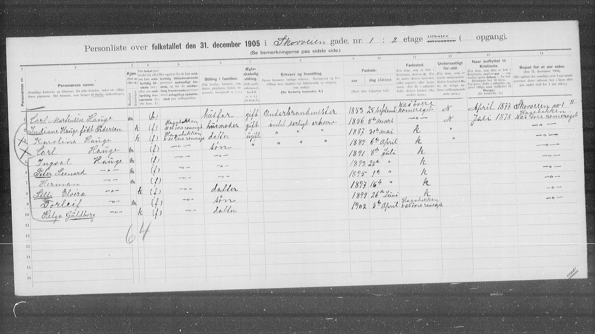 OBA, Municipal Census 1905 for Kristiania, 1905, p. 49998