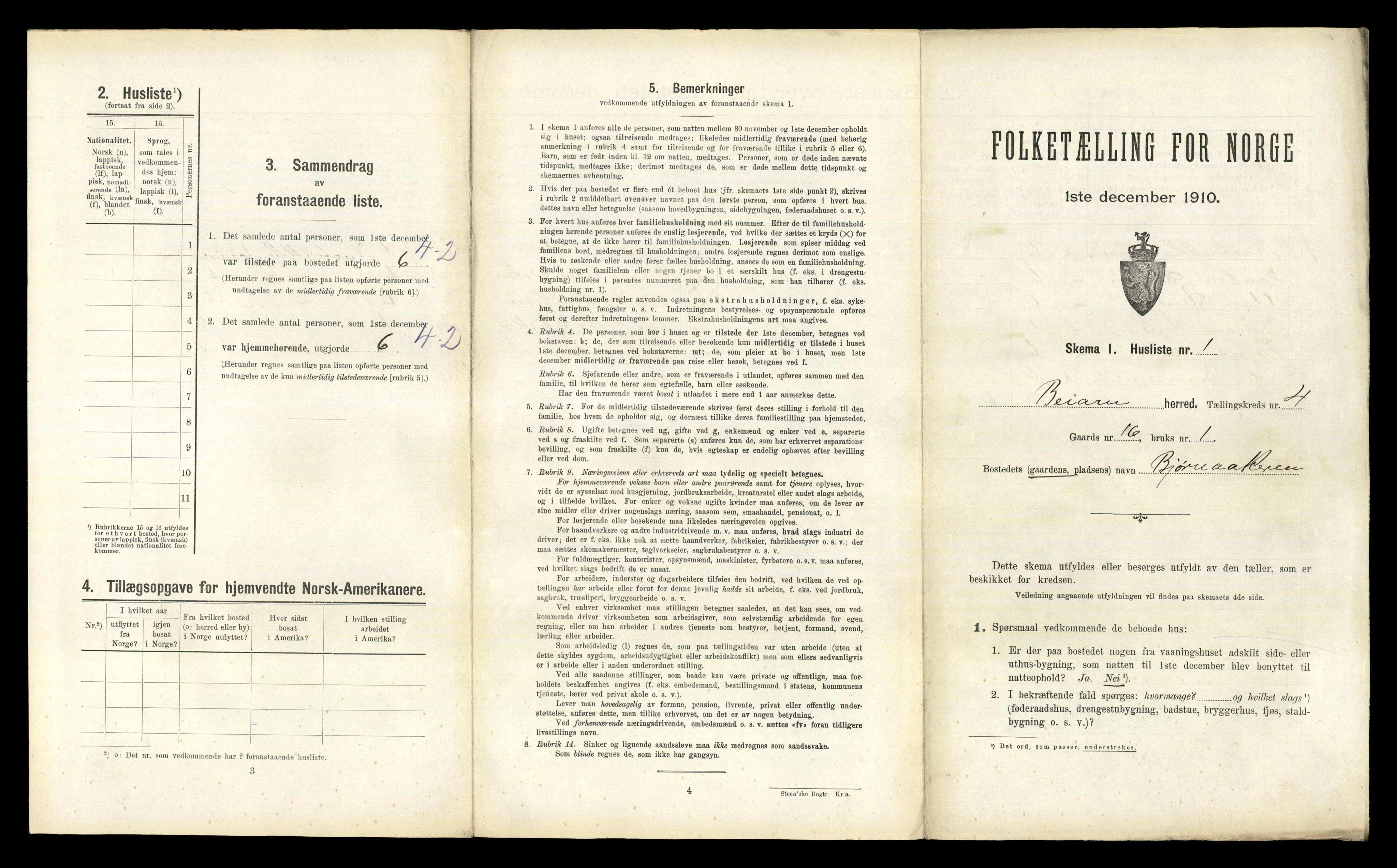 RA, 1910 census for Beiarn, 1910, p. 395