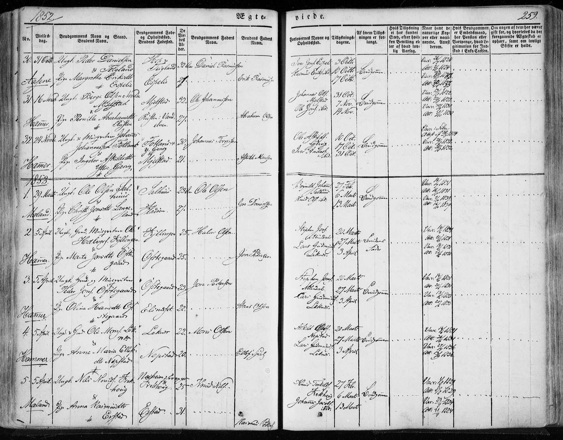 Hamre sokneprestembete, SAB/A-75501/H/Ha/Haa/Haaa/L0013: Parish register (official) no. A 13, 1846-1857, p. 259