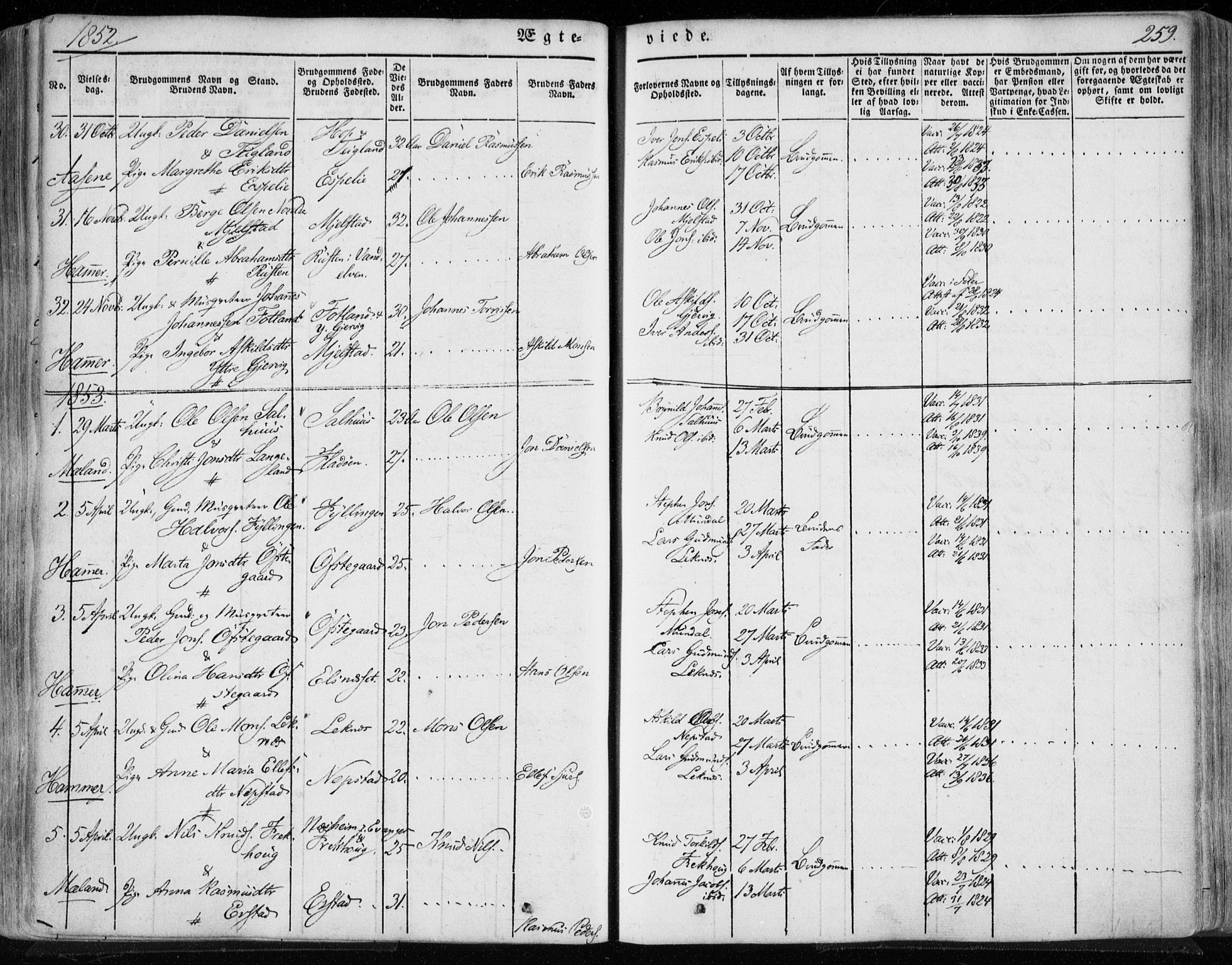 Hamre sokneprestembete, AV/SAB-A-75501/H/Ha/Haa/Haaa/L0013: Parish register (official) no. A 13, 1846-1857, p. 259