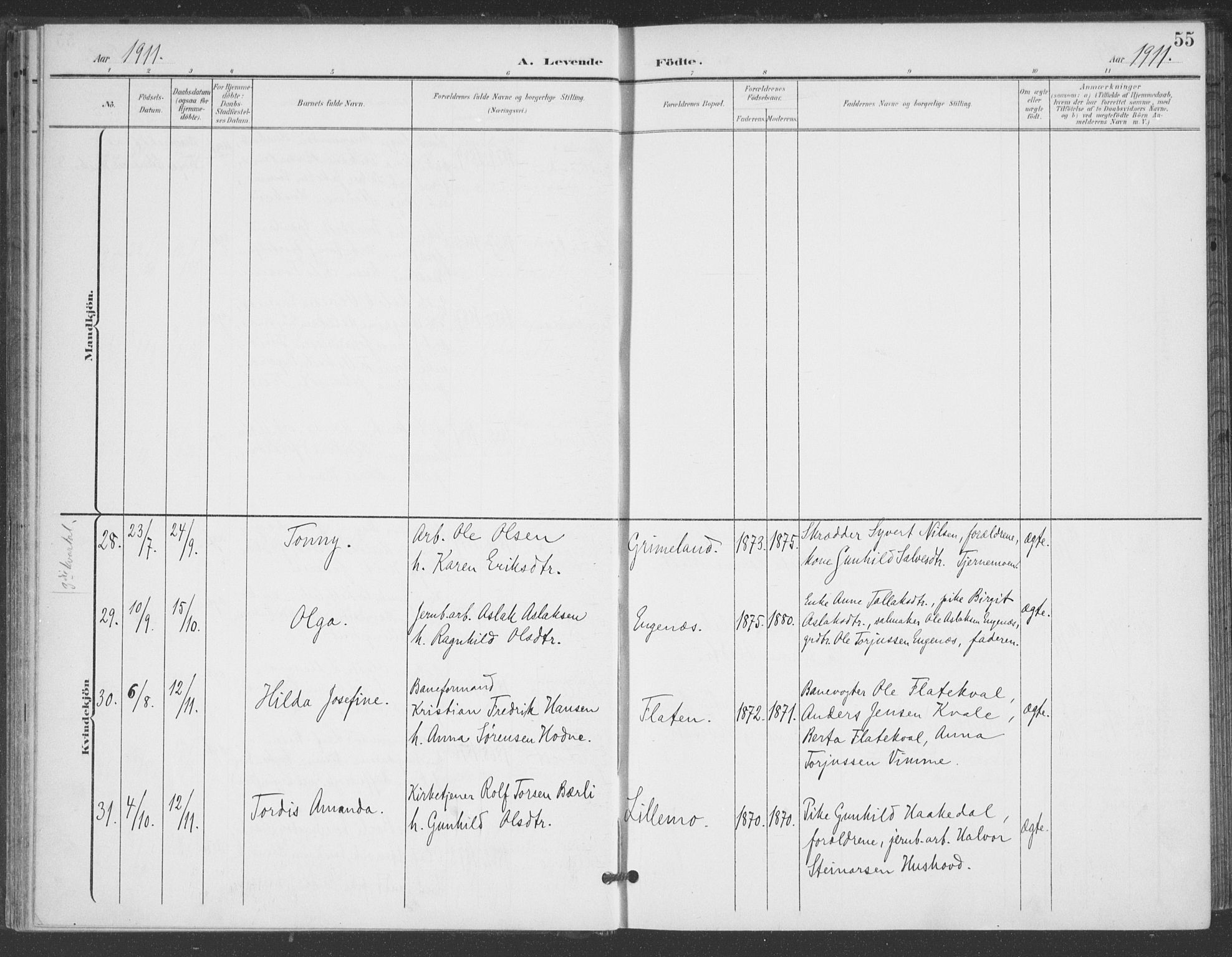 Åmli sokneprestkontor, AV/SAK-1111-0050/F/Fa/Fac/L0012: Parish register (official) no. A 12, 1900-1914, p. 55