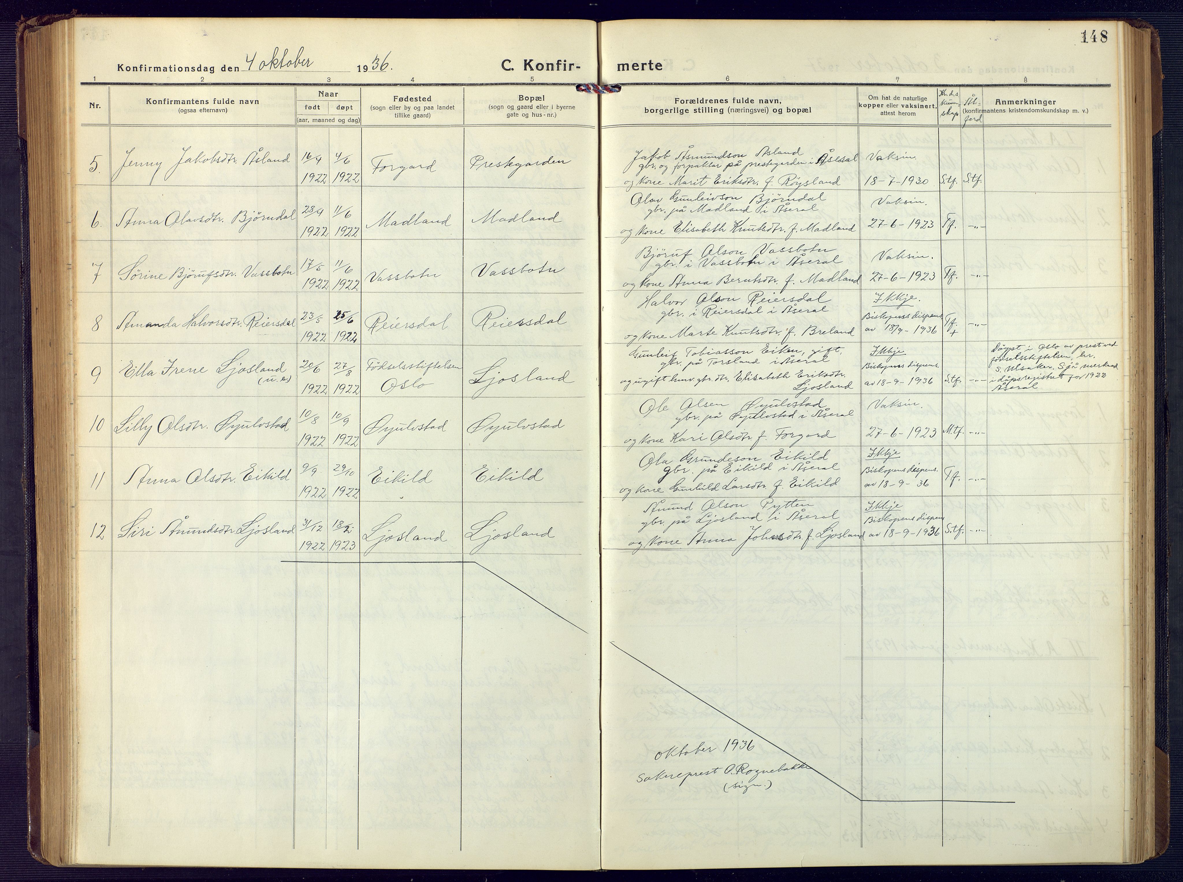 Åseral sokneprestkontor, SAK/1111-0051/F/Fb/L0004: Parish register (copy) no. B 4, 1920-1946, p. 148