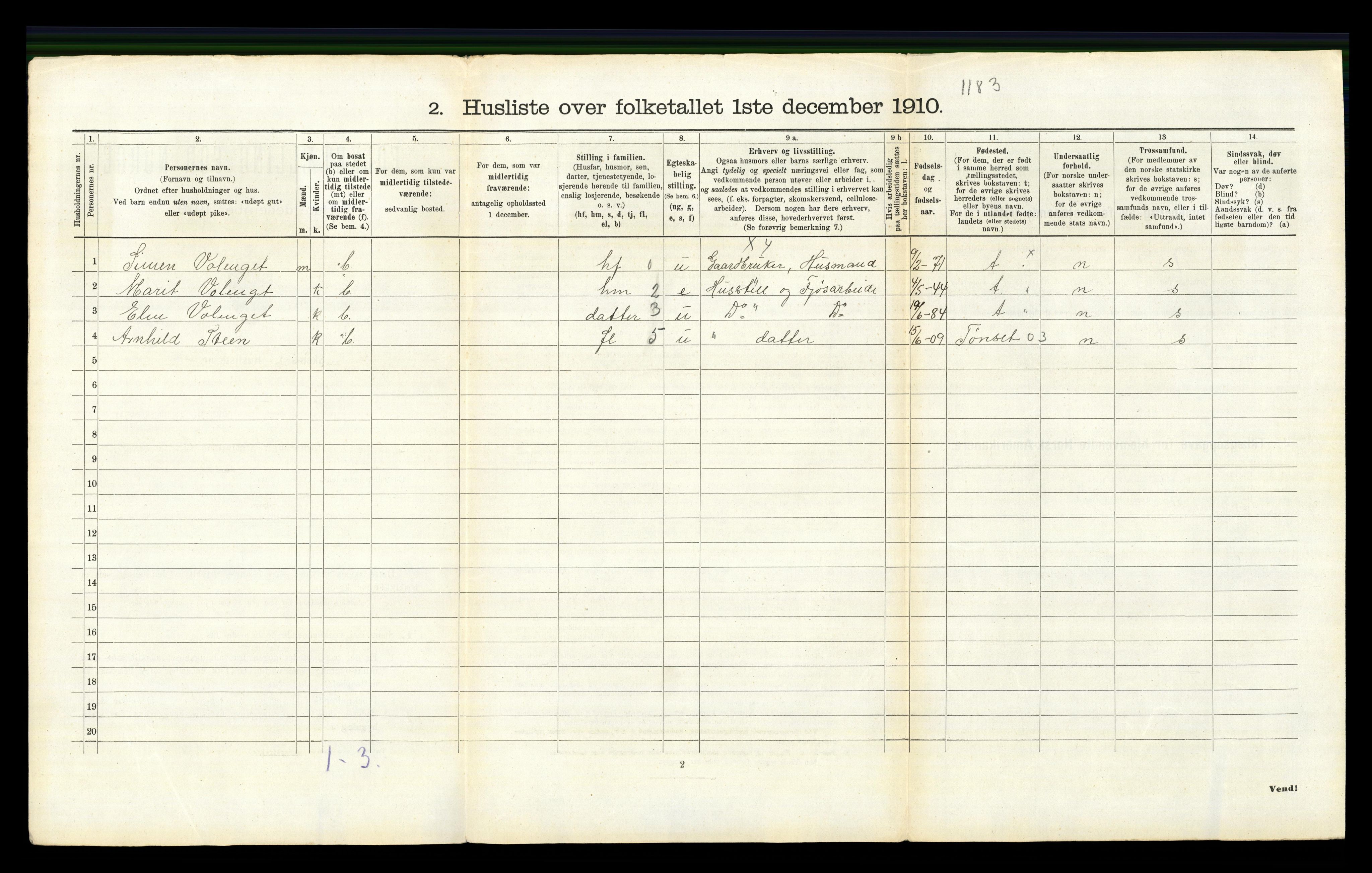 RA, 1910 census for Kvikne, 1910, p. 196