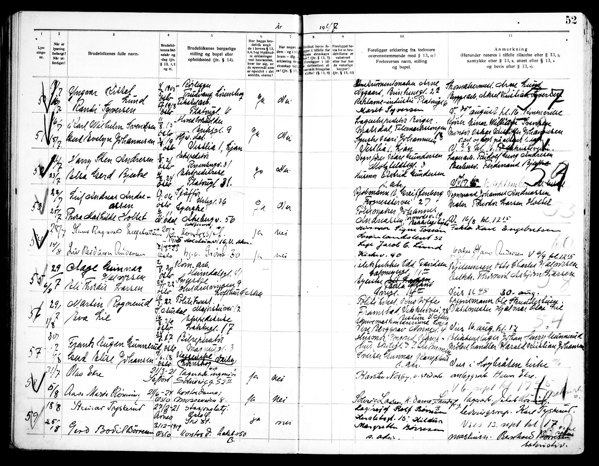 Grønland prestekontor Kirkebøker, SAO/A-10848/H/Ha/L0004: Banns register no. 4, 1939-1951, p. 52