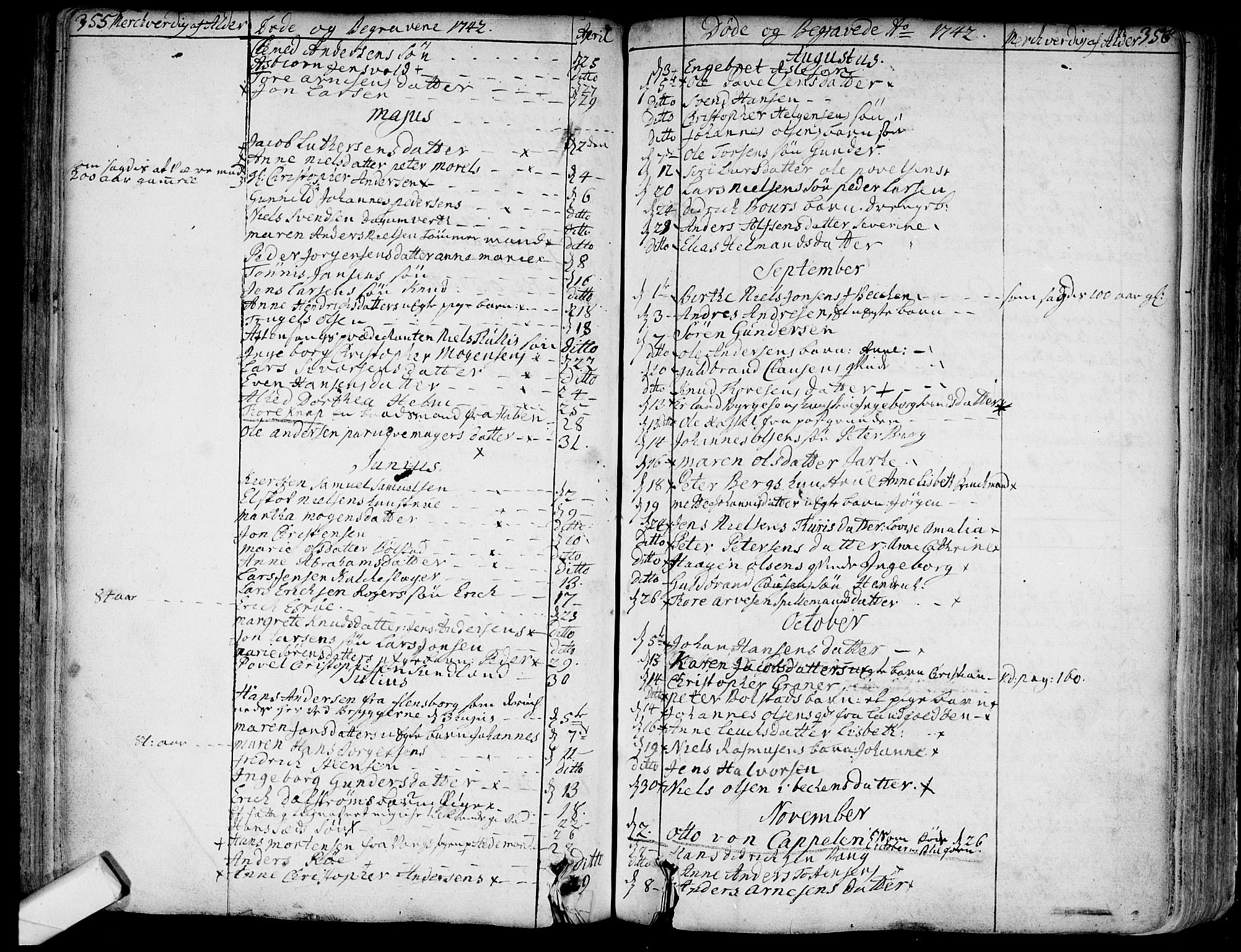 Bragernes kirkebøker, SAKO/A-6/F/Fa/L0004: Parish register (official) no. I 4, 1734-1759, p. 355-356