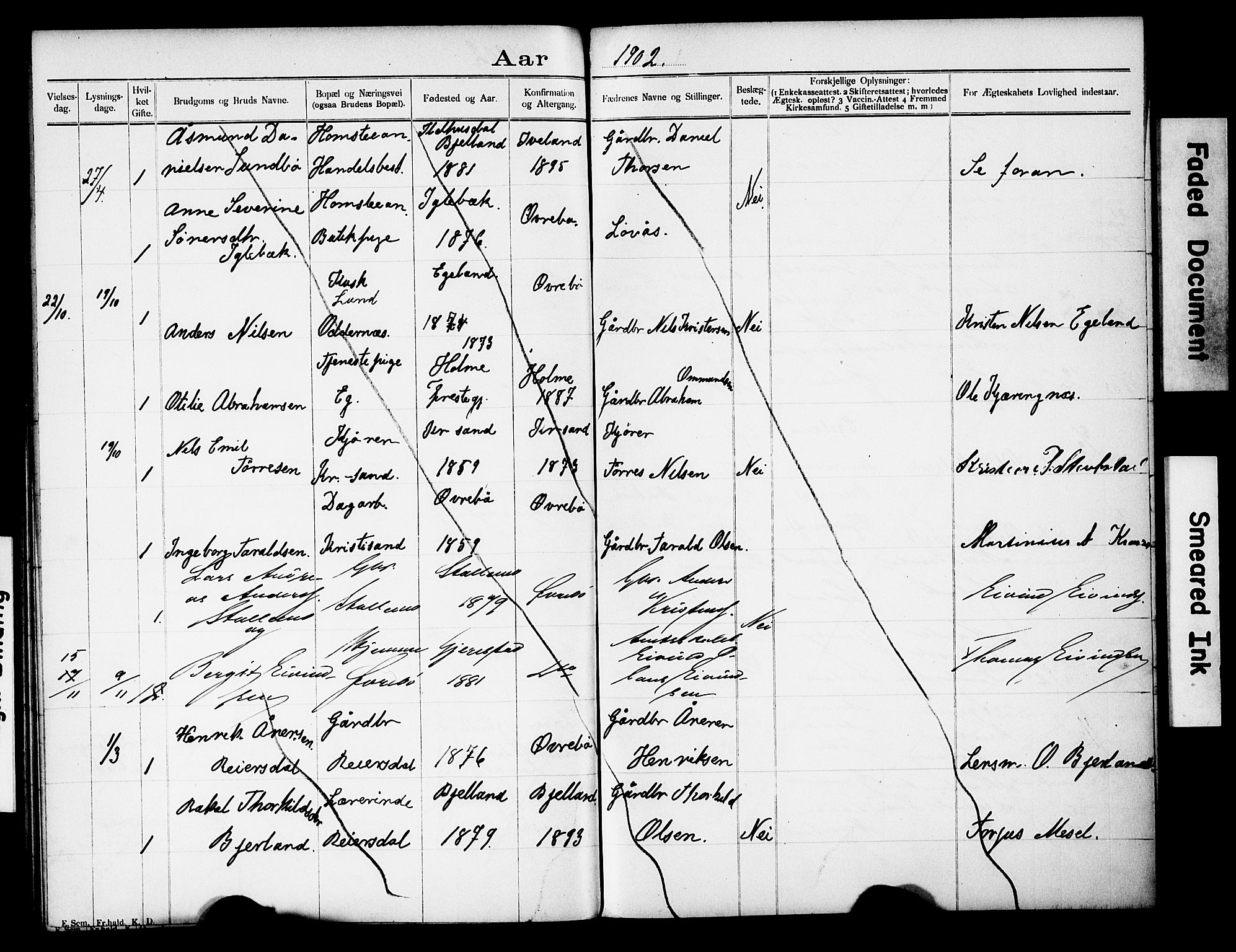 Vennesla sokneprestkontor, AV/SAK-1111-0045/J/L0032/0004: Banns register no. II 5 2, 1892-1917, p. 41