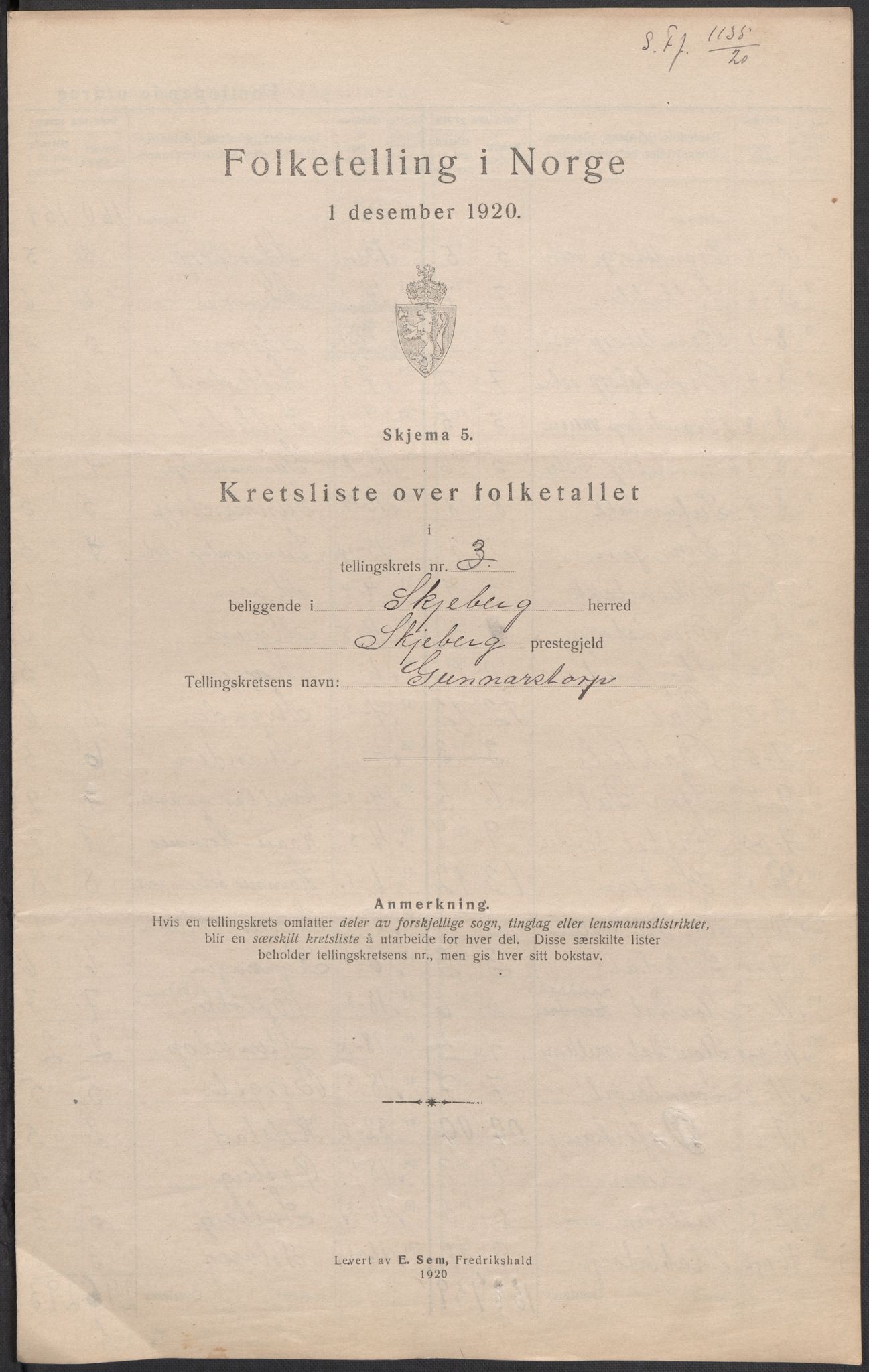 SAO, 1920 census for Skjeberg, 1920, p. 15