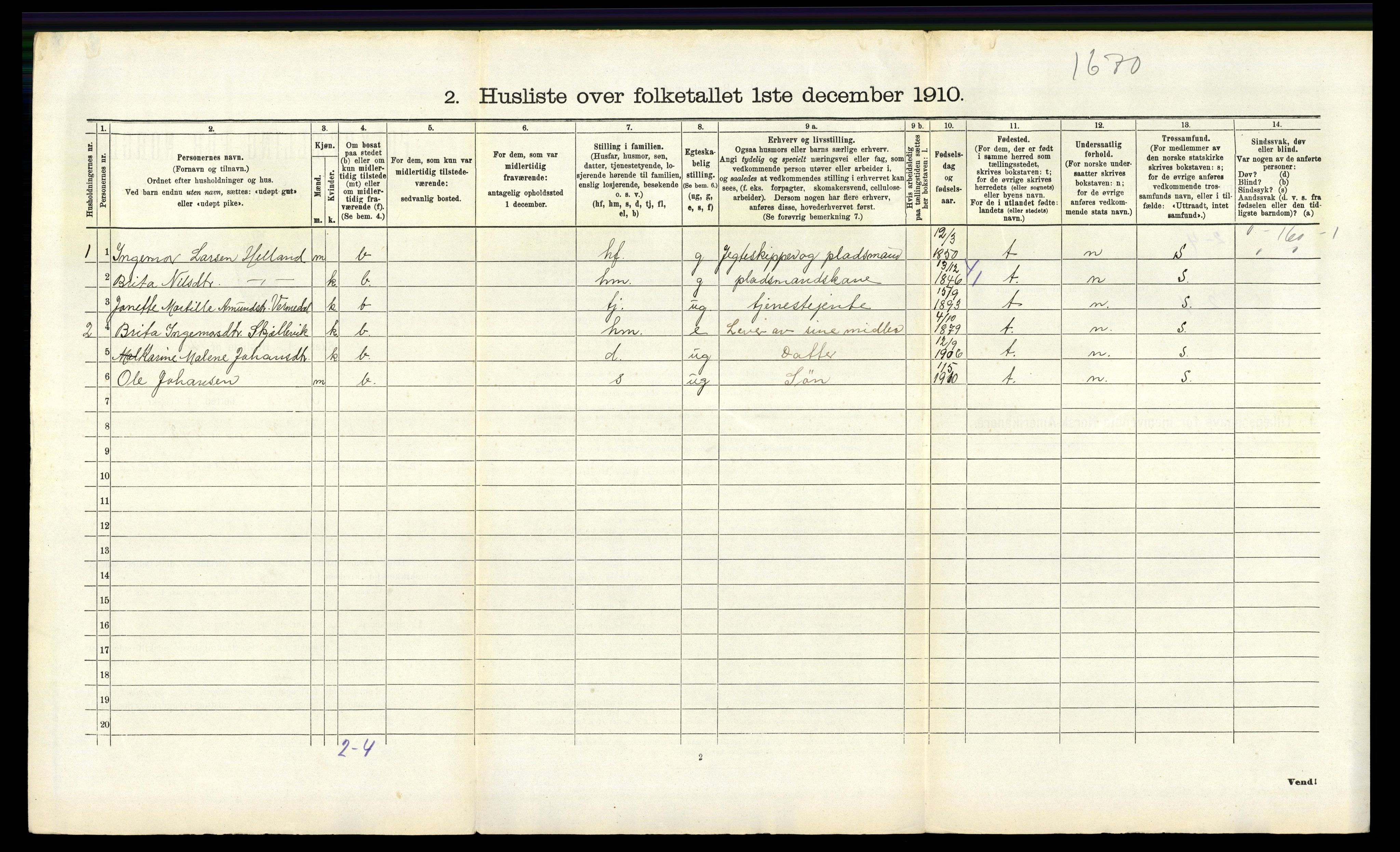 RA, 1910 census for Tysnes, 1910, p. 143