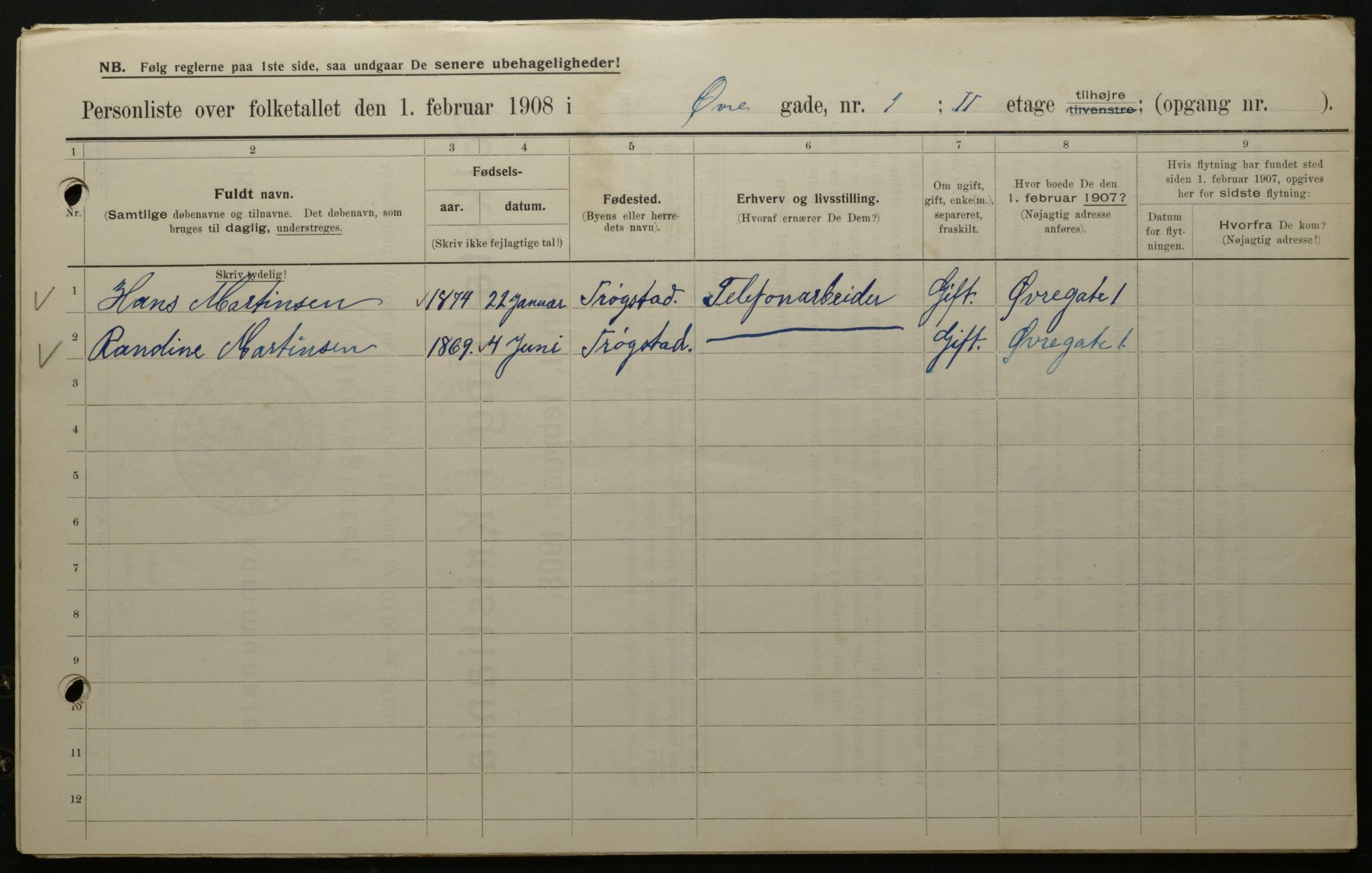 OBA, Municipal Census 1908 for Kristiania, 1908, p. 116494