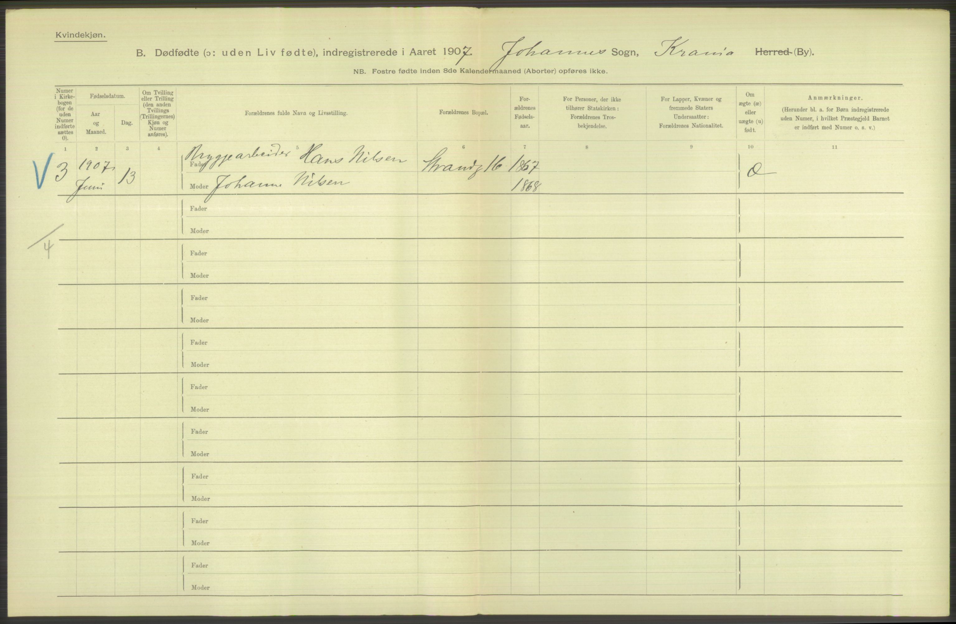 Statistisk sentralbyrå, Sosiodemografiske emner, Befolkning, RA/S-2228/D/Df/Dfa/Dfae/L0010: Kristiania: Døde, dødfødte, 1907, p. 120