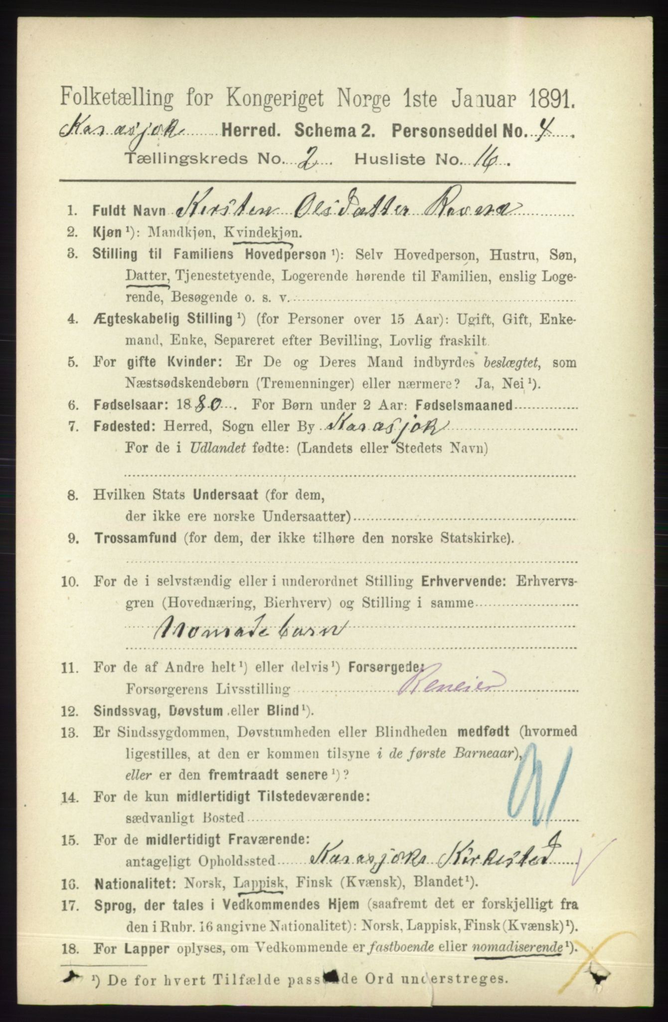 RA, 1891 census for 2021 Karasjok, 1891, p. 528