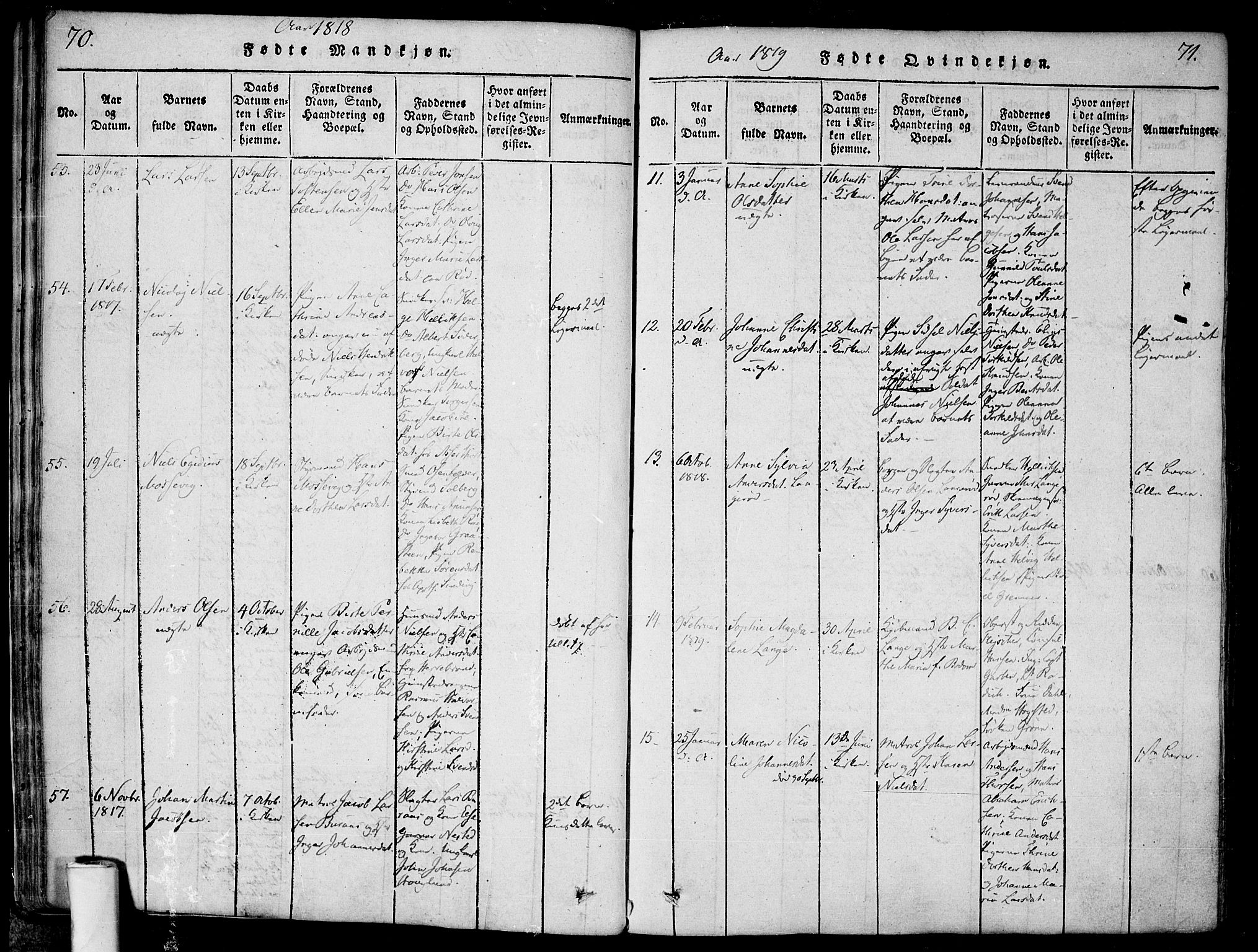 Halden prestekontor Kirkebøker, AV/SAO-A-10909/F/Fa/L0003: Parish register (official) no. I 3, 1815-1834, p. 70-71