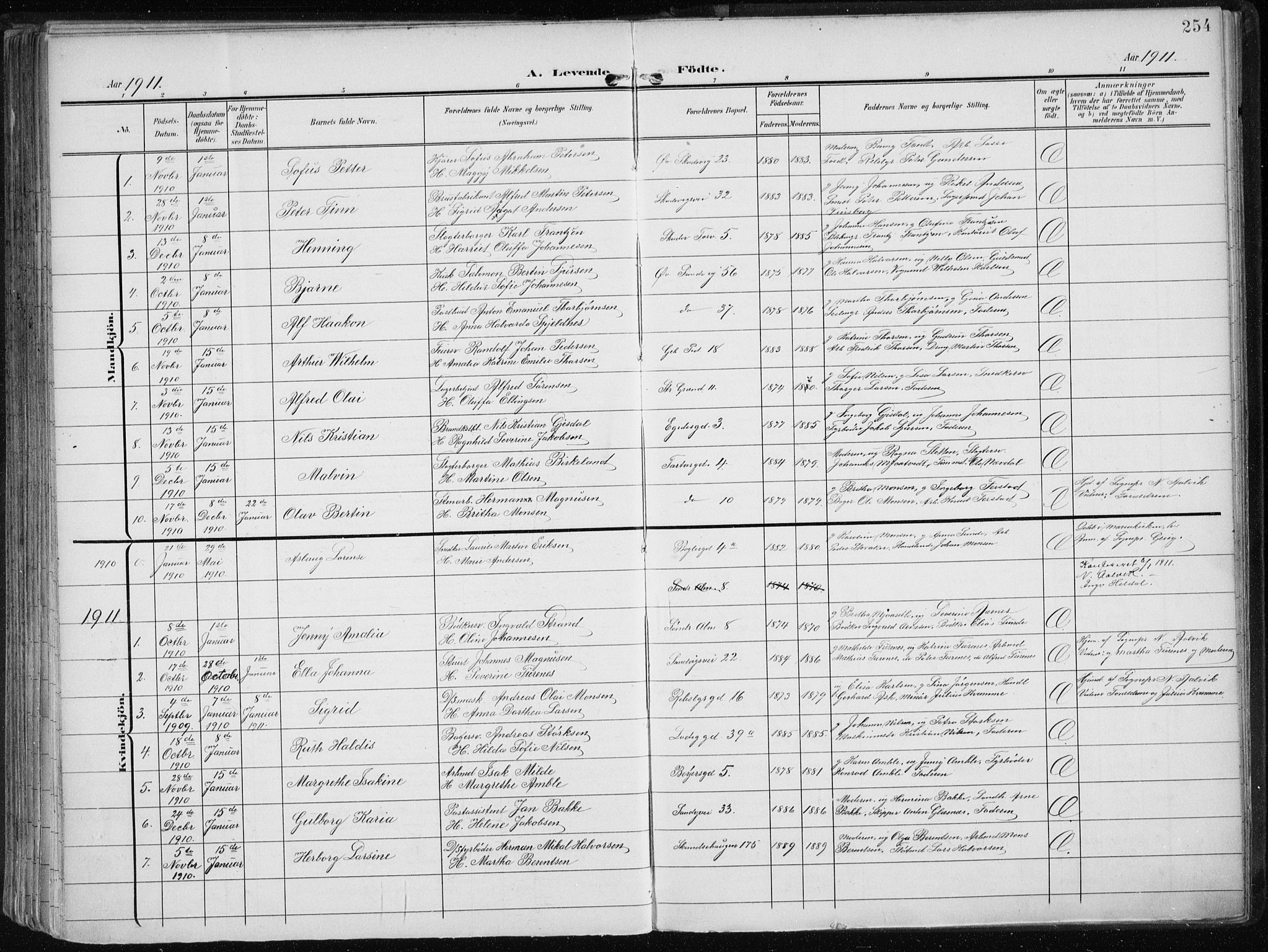 Sandviken Sokneprestembete, SAB/A-77601/H/Ha/L0006: Parish register (official) no. B 3, 1901-1912, p. 254