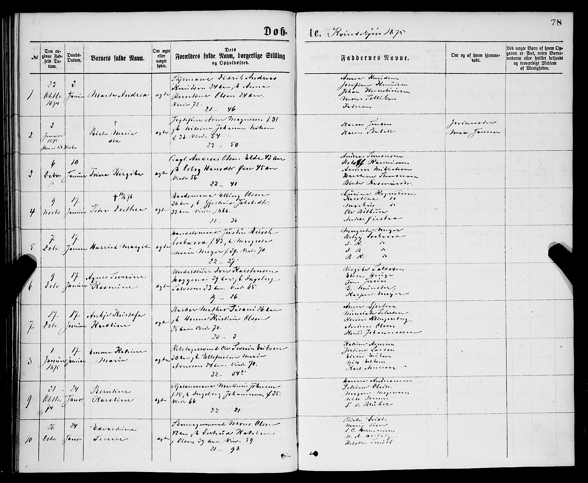 Korskirken sokneprestembete, SAB/A-76101/H/Hab: Parish register (copy) no. B 7, 1874-1878, p. 78