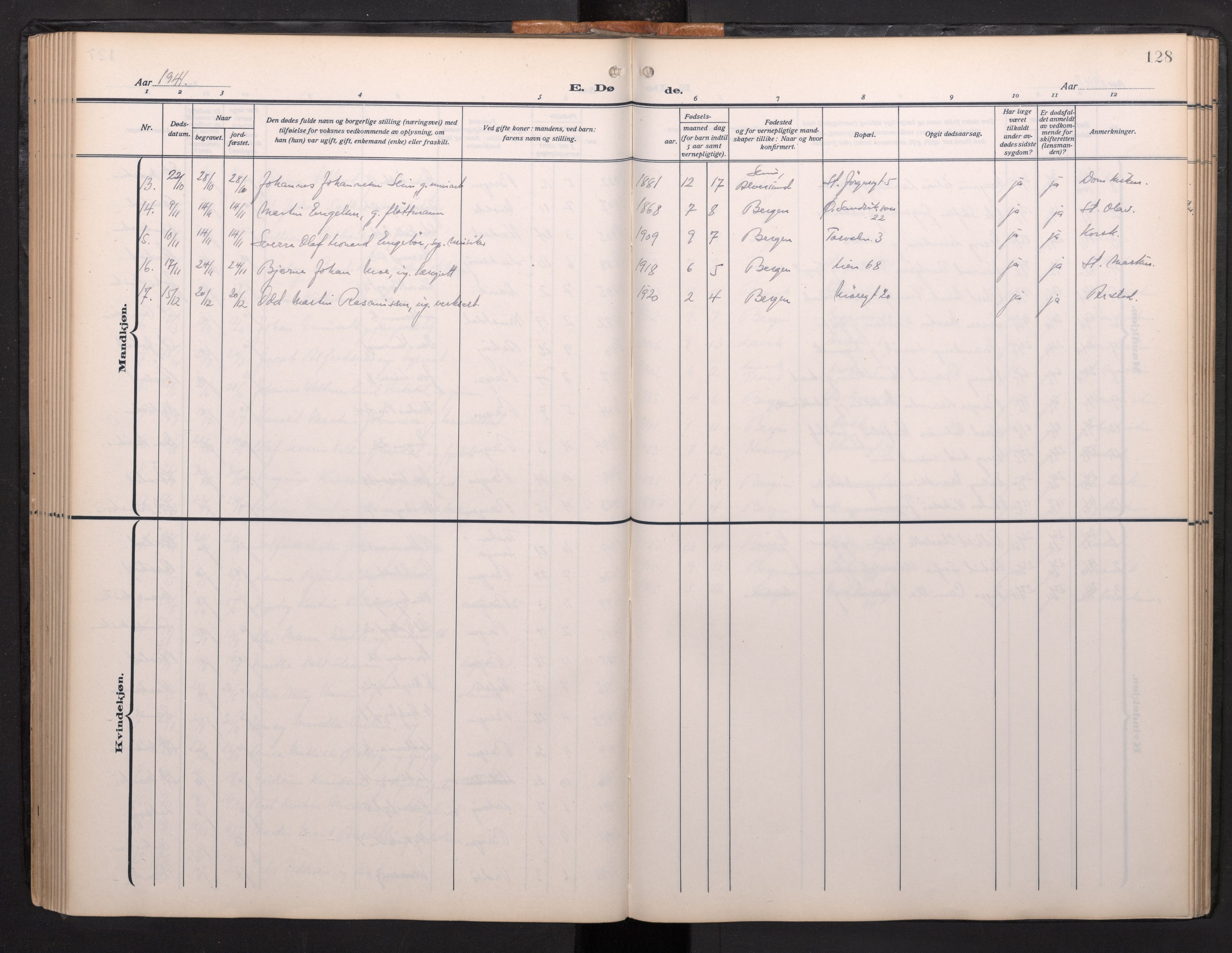Arkivreferanse mangler*, SAB/-: Parish register (official) no. A 1, 1912-1957, p. 127b-128a