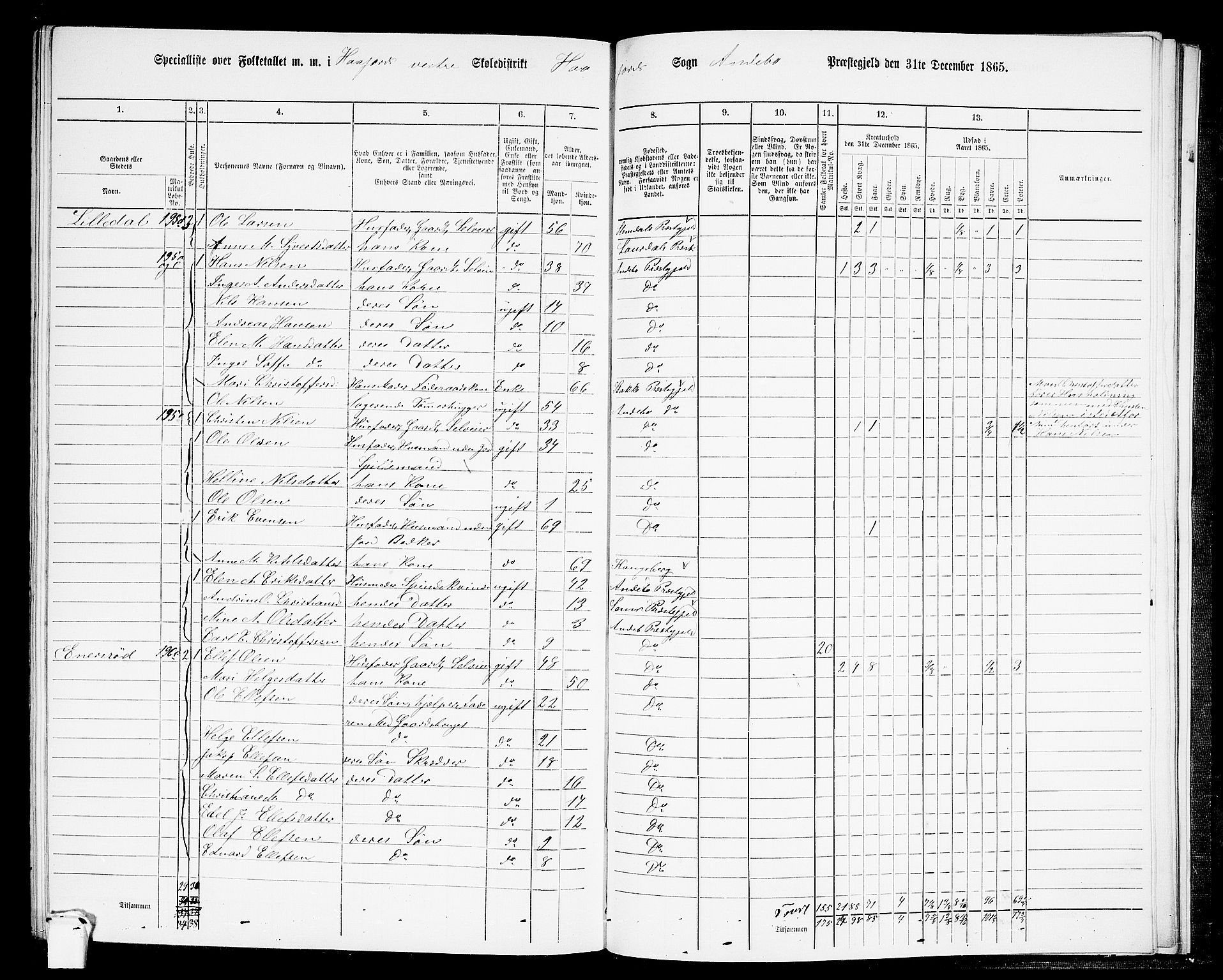 RA, 1865 census for Andebu, 1865, p. 91