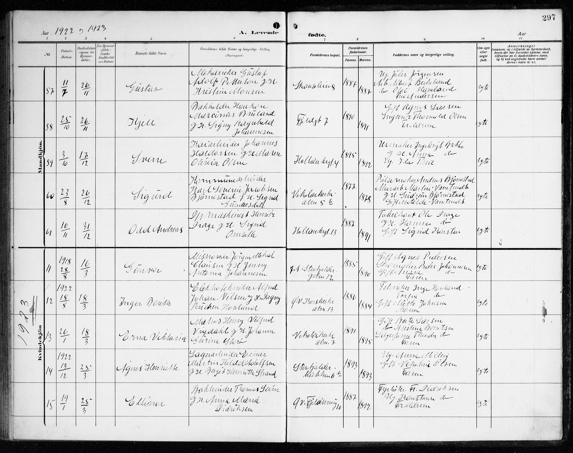 Korskirken sokneprestembete, AV/SAB-A-76101/H/Haa: Parish register (official) no. B 10, 1909-1923, p. 297