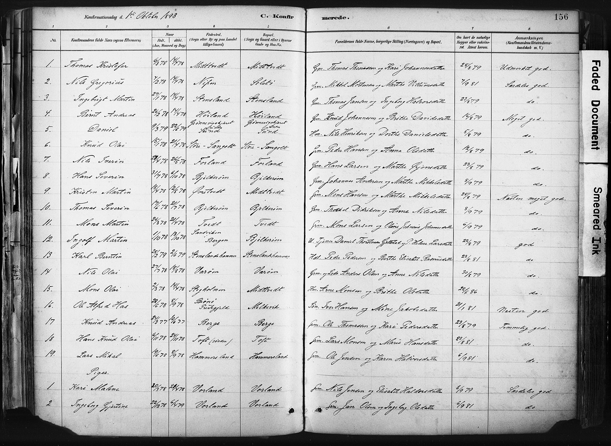 Sund sokneprestembete, AV/SAB-A-99930: Parish register (official) no. B 1, 1882-1907, p. 156