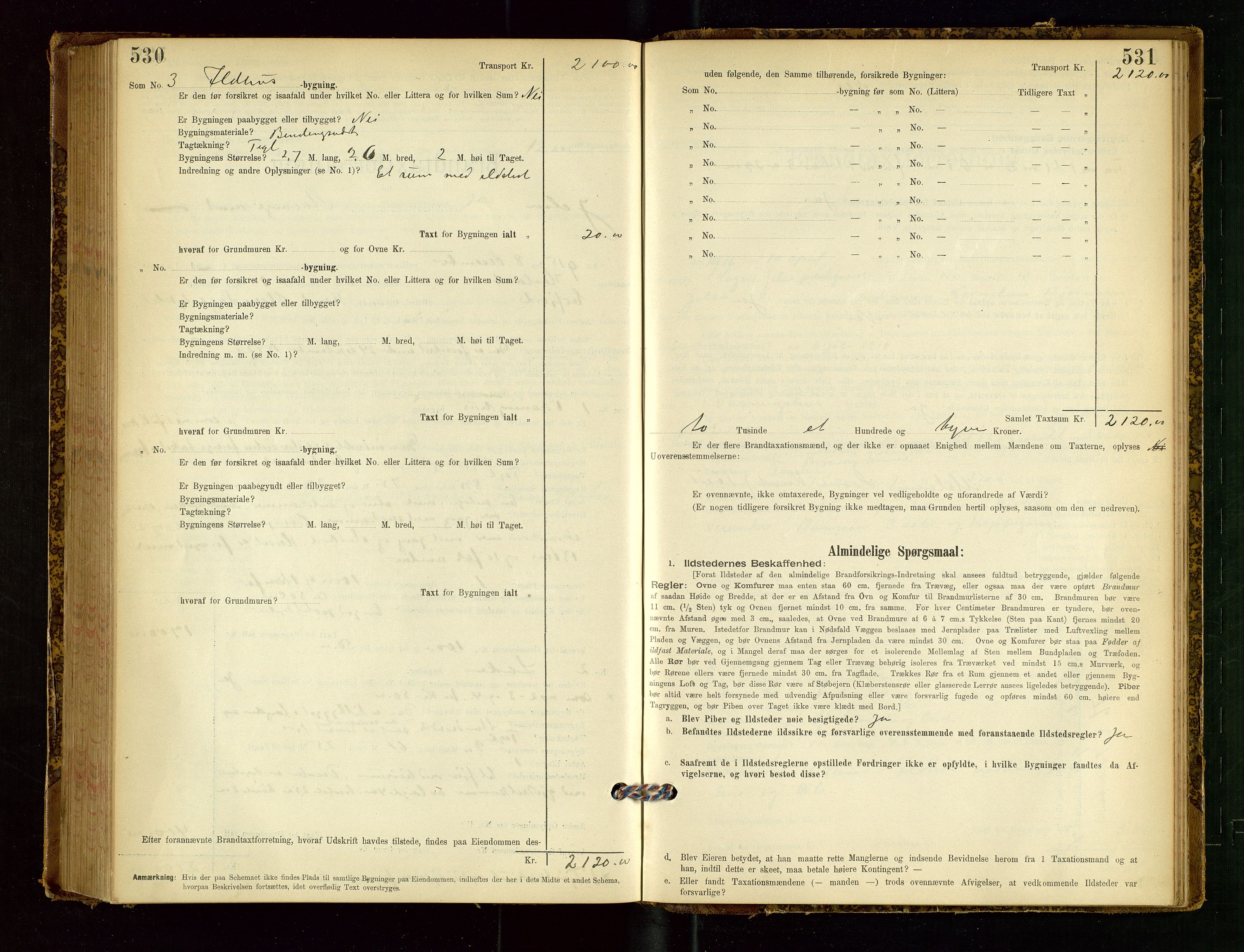 Jelsa lensmannskontor, SAST/A-100360/Gob/L0001: "Brandtaxationsprotocol", 1895-1918, p. 530-531