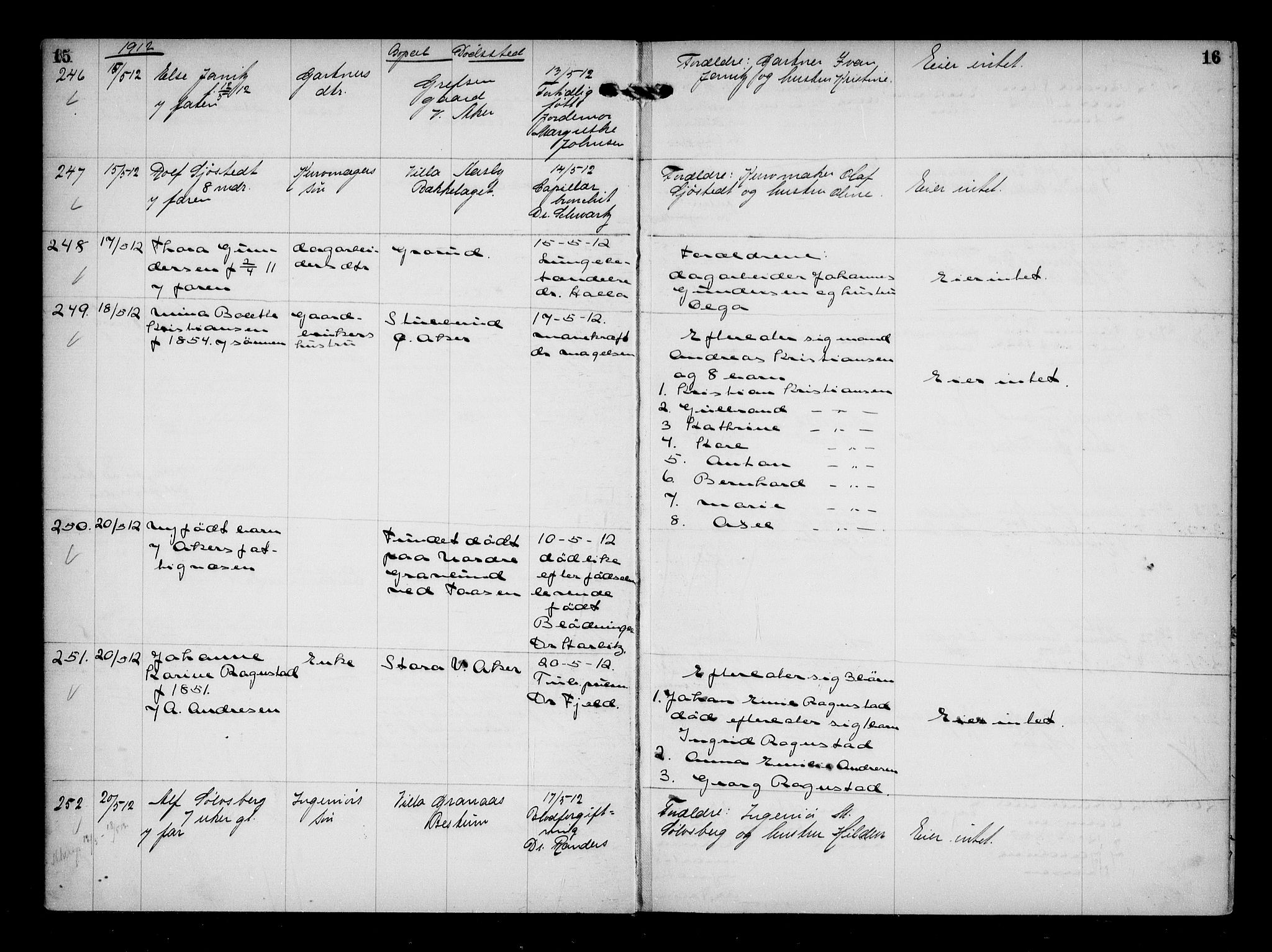 Aker kriminaldommer, skifte- og auksjonsforvalterembete, AV/SAO-A-10452/H/Hb/Hba/Hbaa/L0003: Dødsfallsprotokoll, 1912-1914, p. 15-16