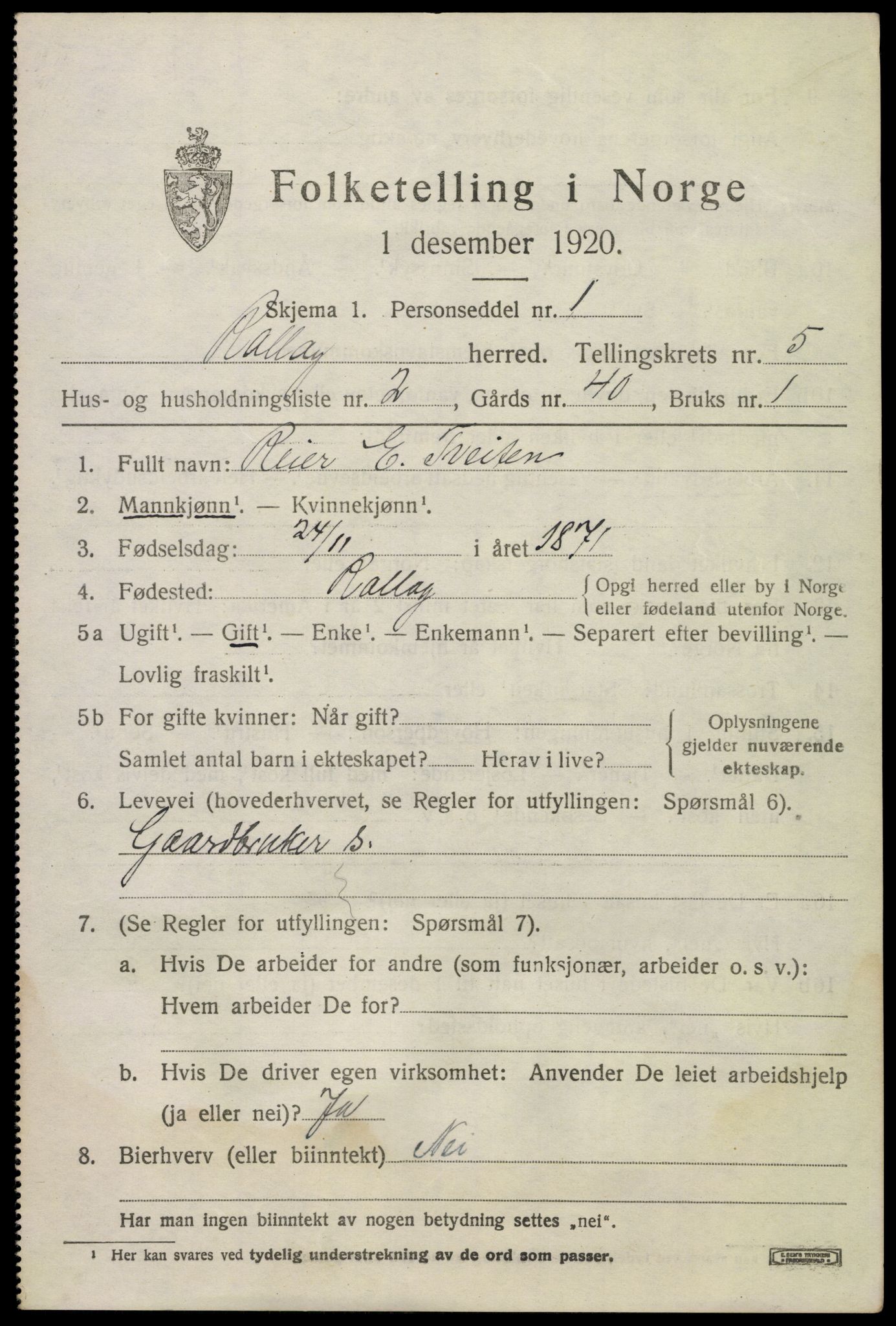 SAKO, 1920 census for Rollag, 1920, p. 2064