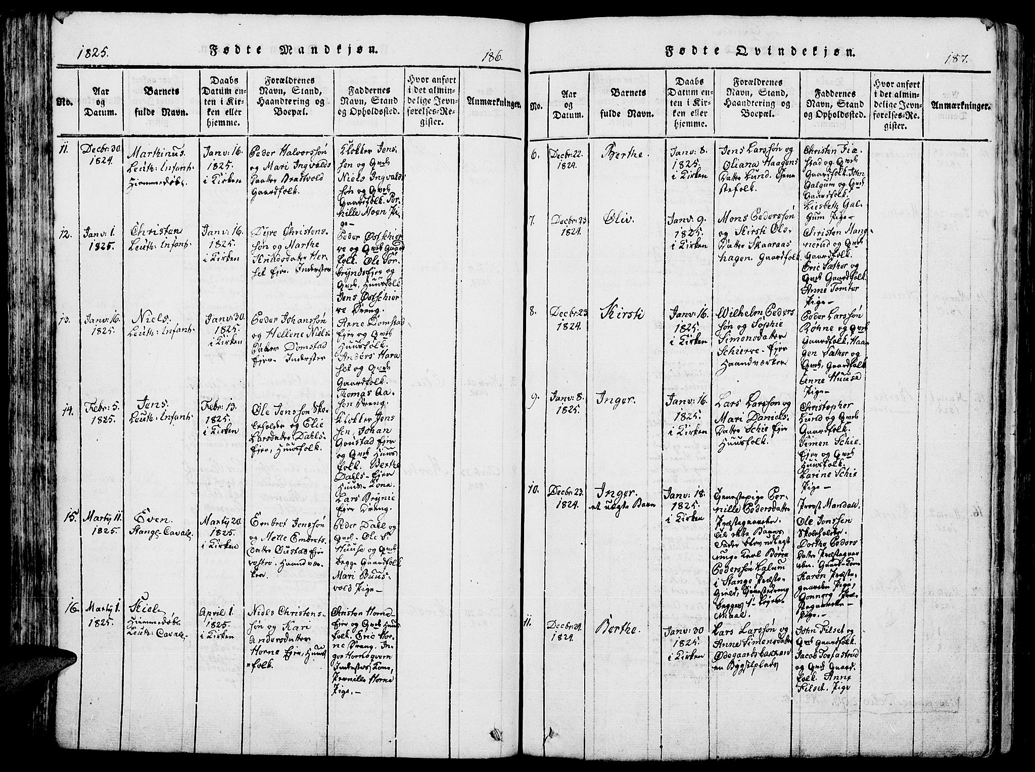 Romedal prestekontor, SAH/PREST-004/K/L0002: Parish register (official) no. 2, 1814-1828, p. 186-187